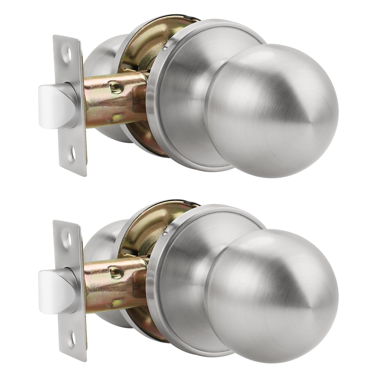 Knobonly 2-pack keyless indoor door knobs with passage function, showing sleek interior door handle design and finish.