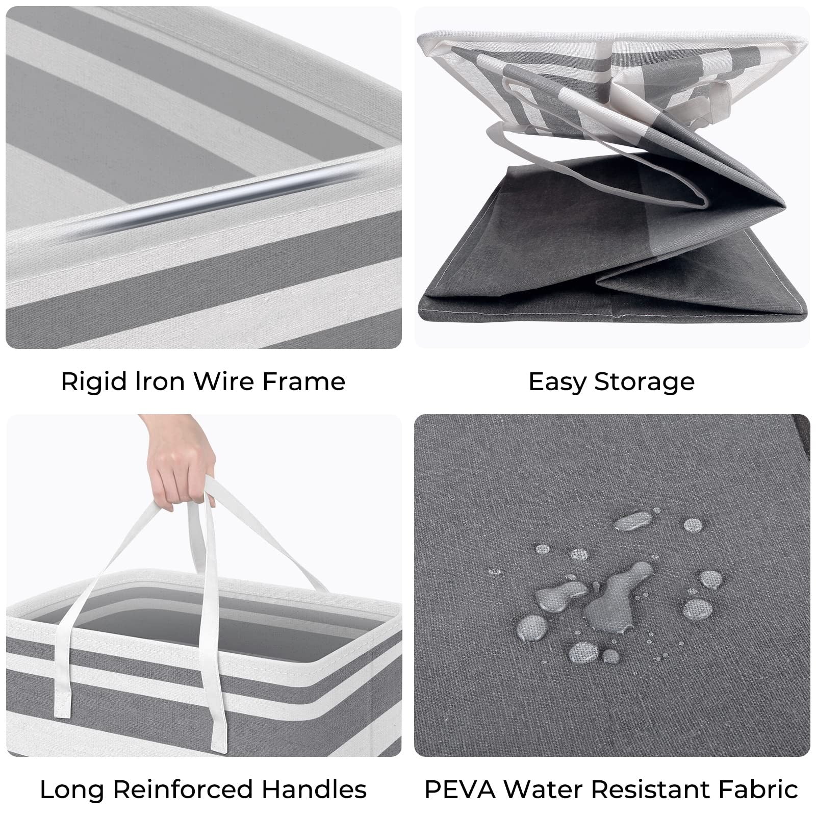 Set of four large waterproof laundry baskets by HomeHacks, freestanding hampers with sturdy handles and breathable fabric.