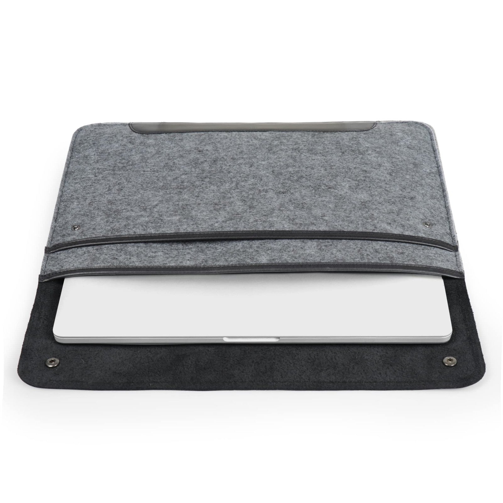MegaGear genuine leather and fleece MacBook bag with a sleek design, padded interior, and secure zipper closure for MacBook Pro.
