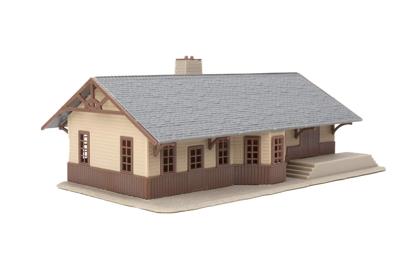 HO scale Walthers Trainline Iron Ridge Station model railroad structure with platform and detailed station building.