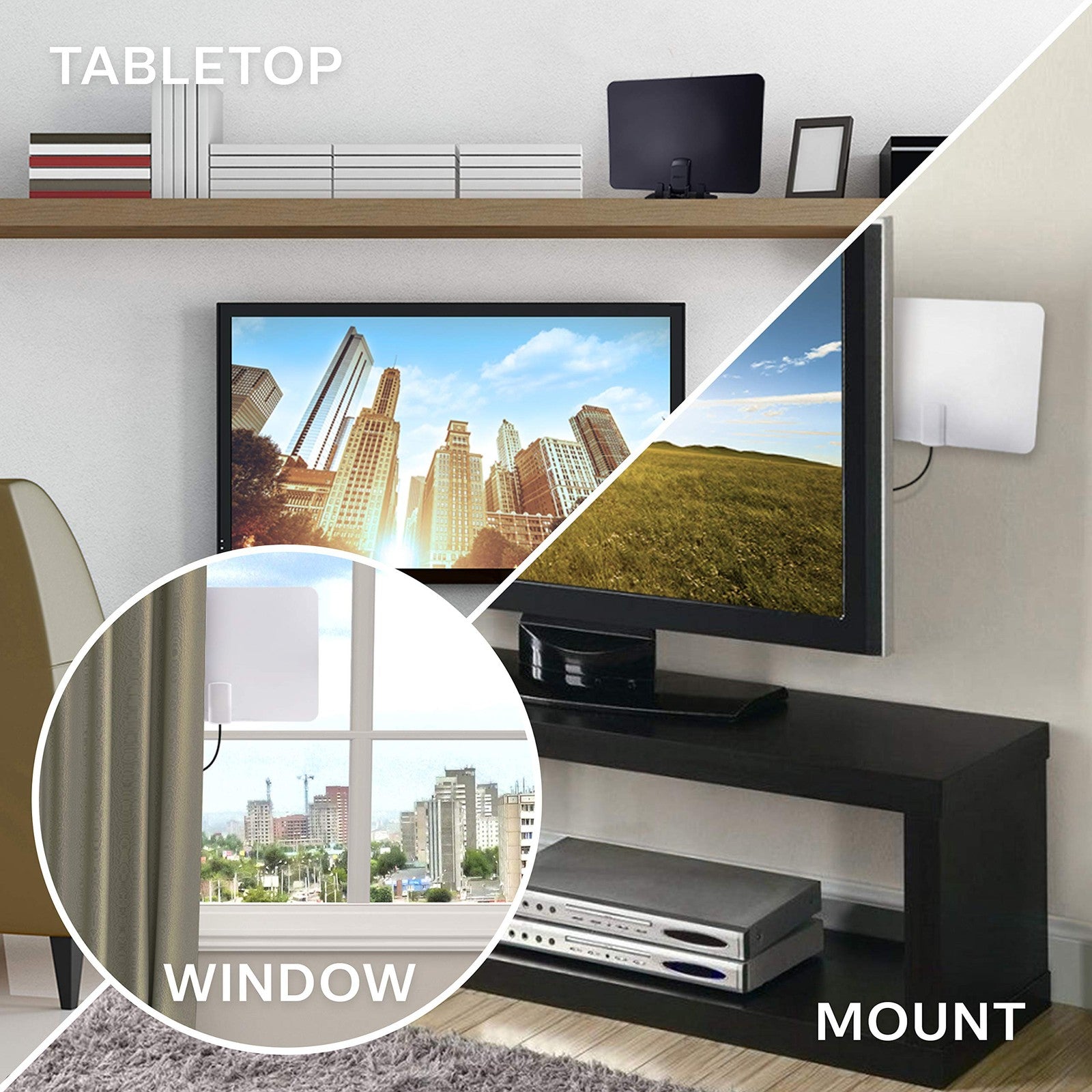 Philips indoor switch TV antenna in black and white reversible finish, designed for home use and optimal TV signal reception.
