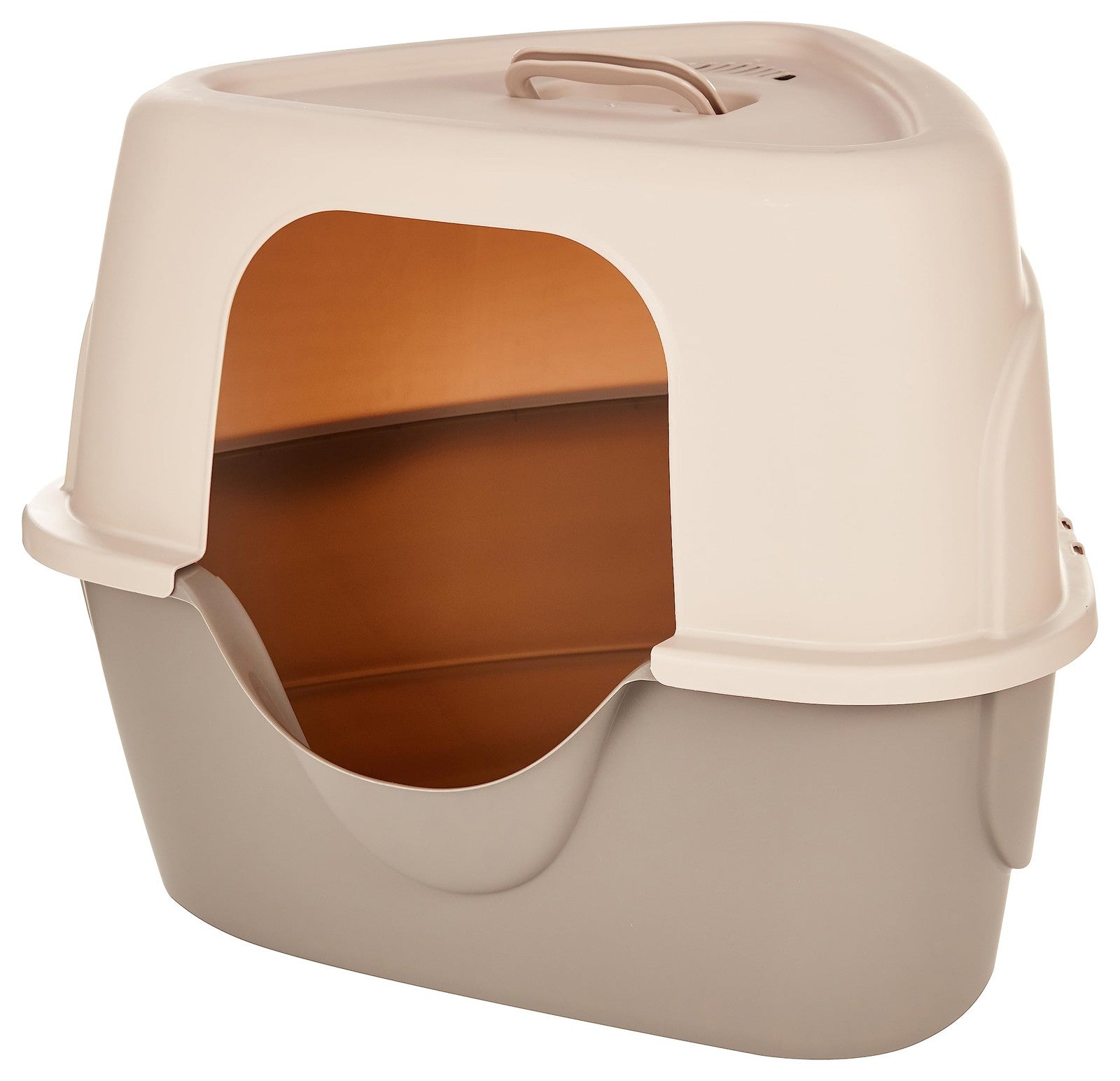 Amazon Basics cat litter box with lid in charcoal, unisex standard size, showing a no-mess design and secure lid for easy cleaning.