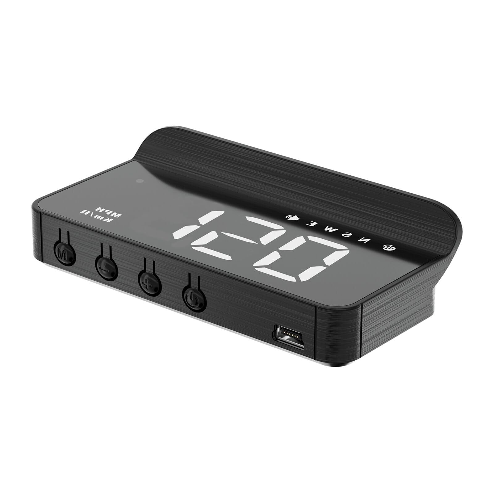 AZIJYV Heads Up Display for cars showing windshield speedometer projection in white on a car dashboard.