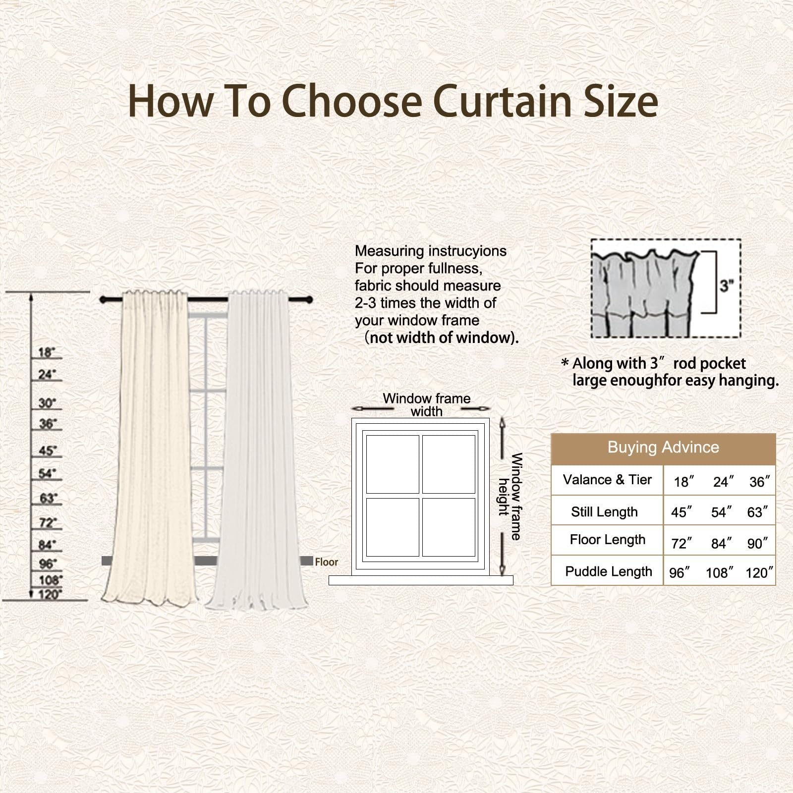 Beige boho vintage lace curtains from Sutuo Home, 108 inches long, ideal for dining room window decoration