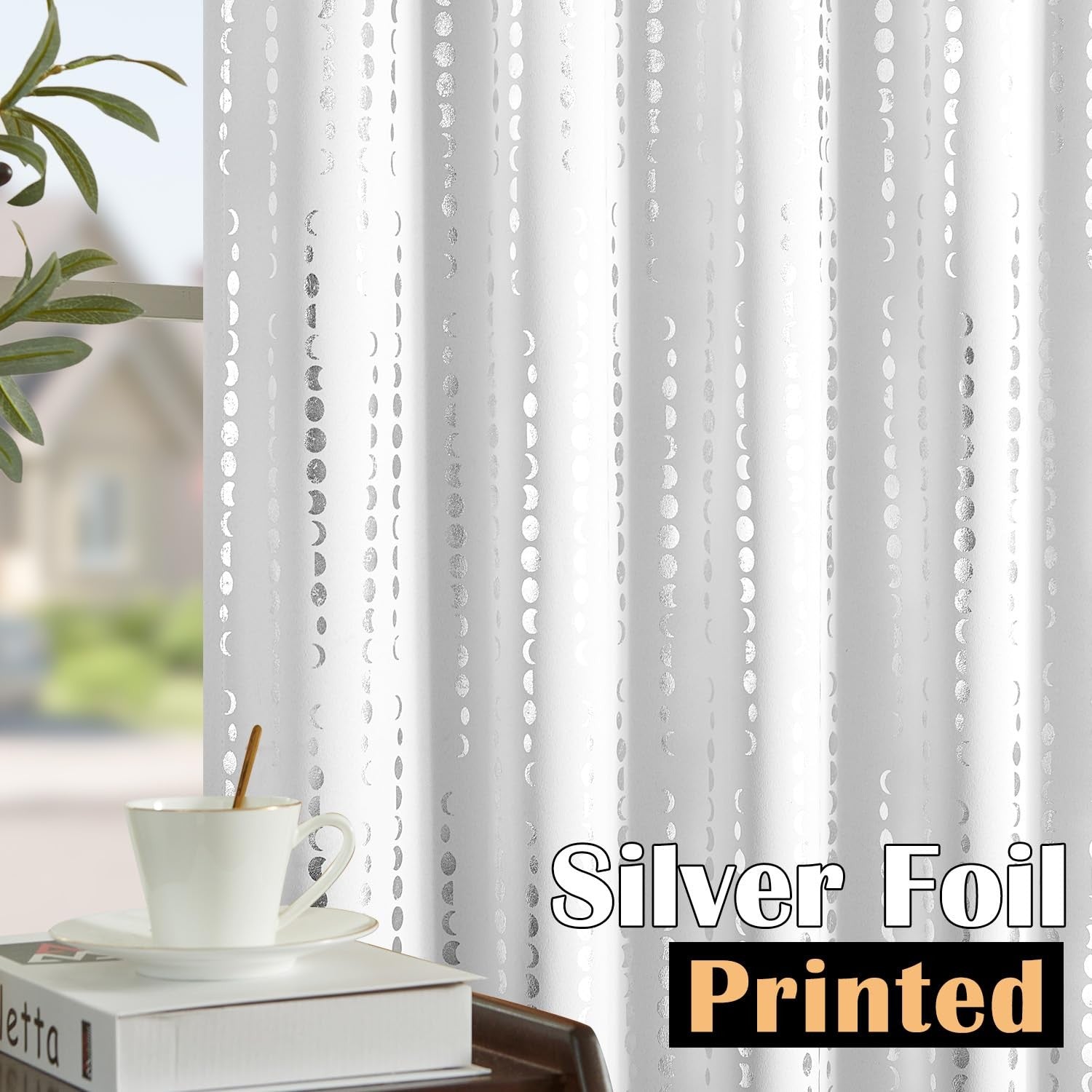 jinchan boho blackout curtains featuring moon phase print, 108-inch length, ideal for bedroom decor with moon phase design.