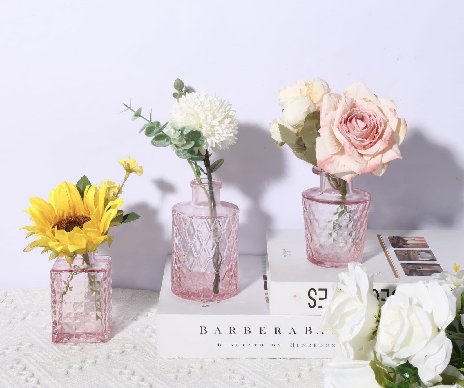 Set of 36 pink glass bud vases by Fixwal, small flower vases for centerpieces, mini decorative glass vases for floral arrangements
