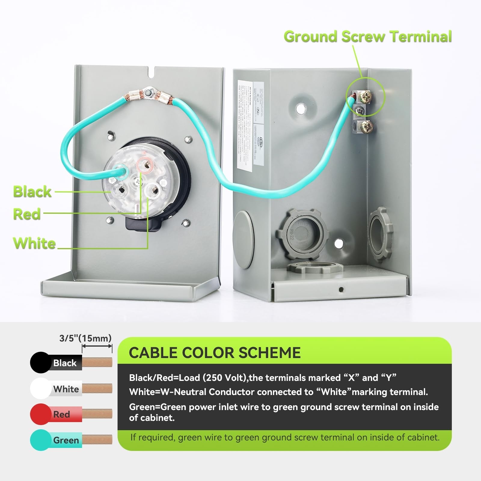 Unbranded NEMA L14-30P generator power inlet for pre-drilling, 30 amp, 4-prong RV and generator connection, close-up view