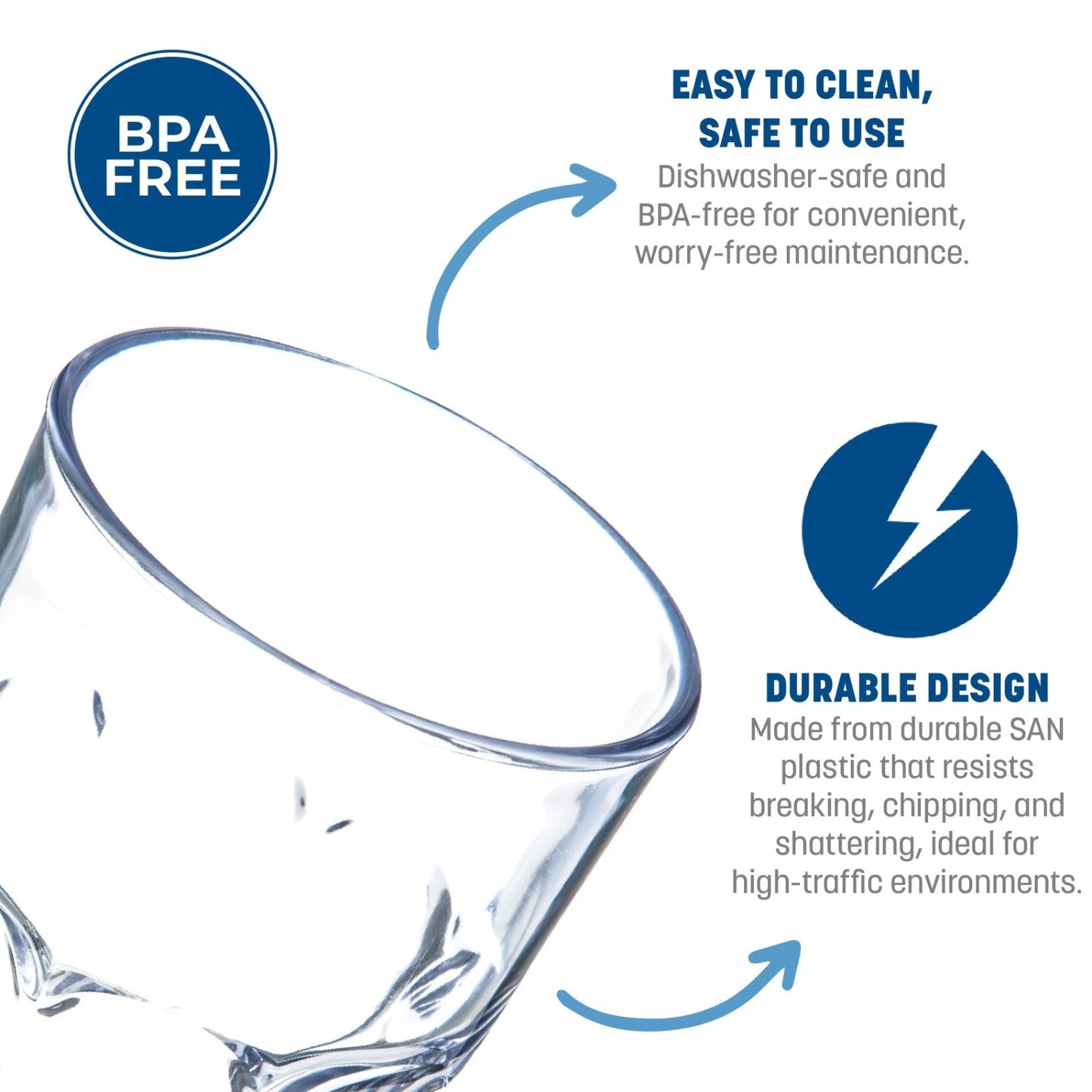 Carlisle Foodservice Products Louis tall tumbler for restaurant and catering use, clear plastic with a smooth rim and sturdy base.