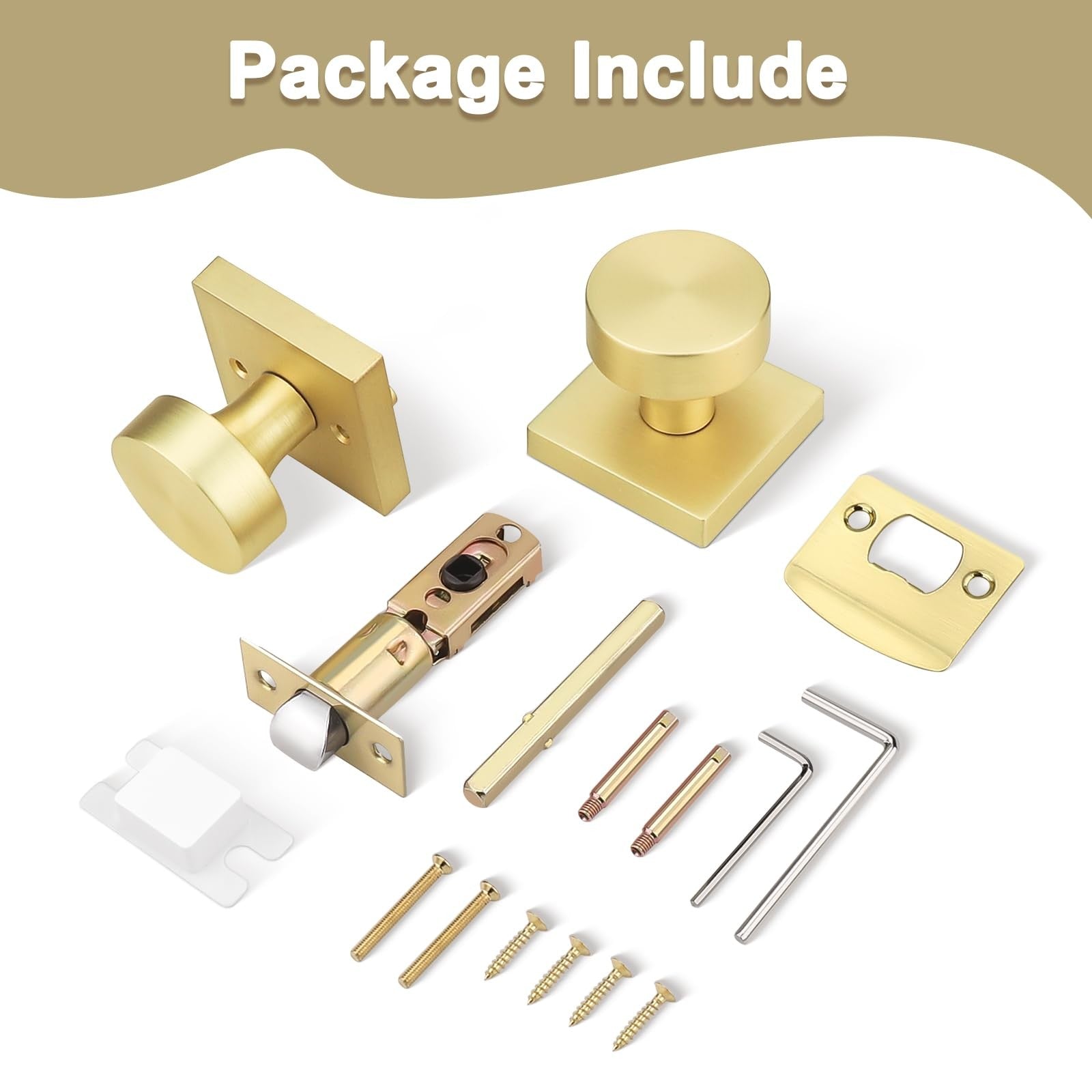Probrico gold interior door knob with brushed brass finish, no lock, modern handle for interior doors.