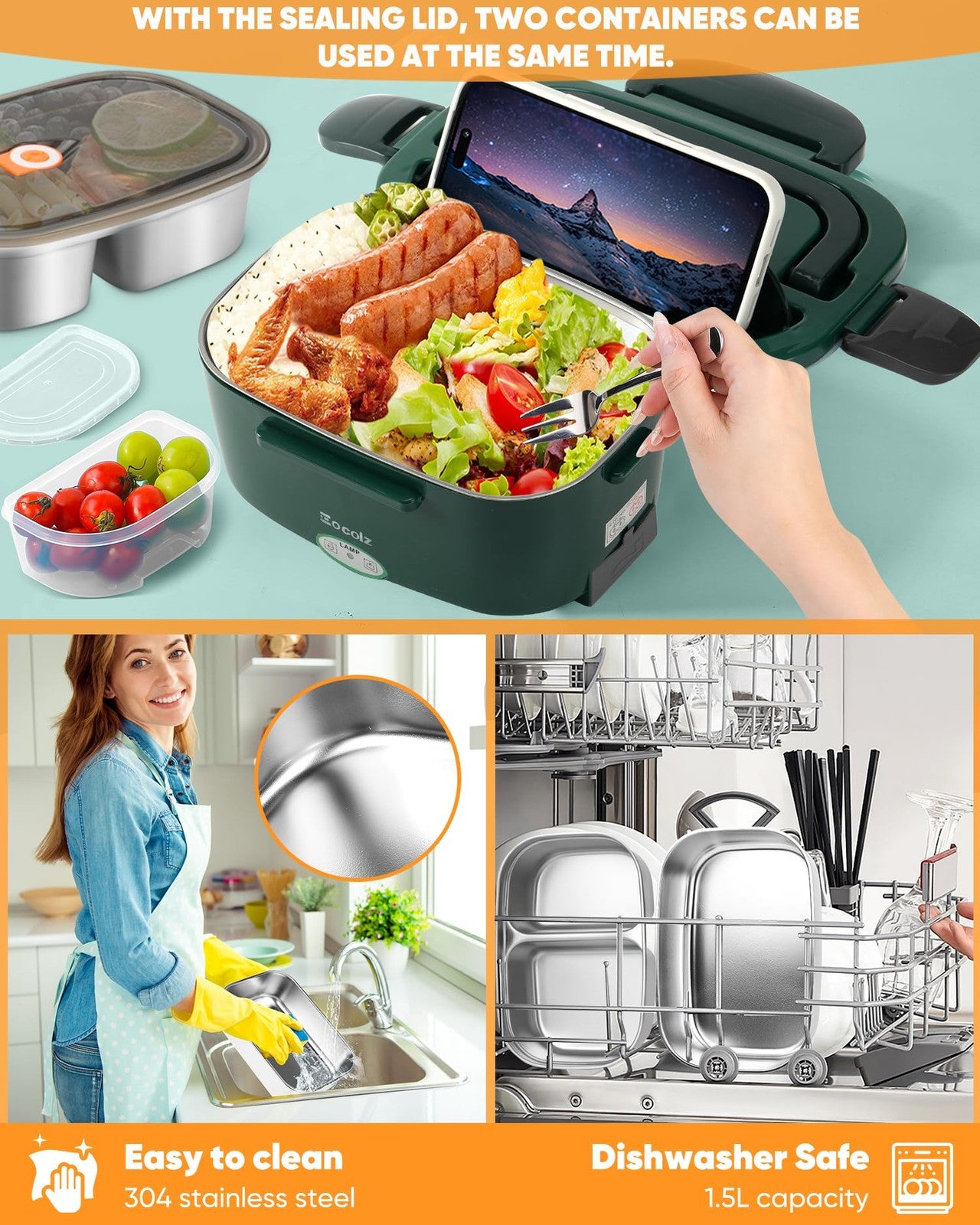 Eocolz electric lunch box food heater with 80W portable warmer for adults, showing the compact design and heating plate.