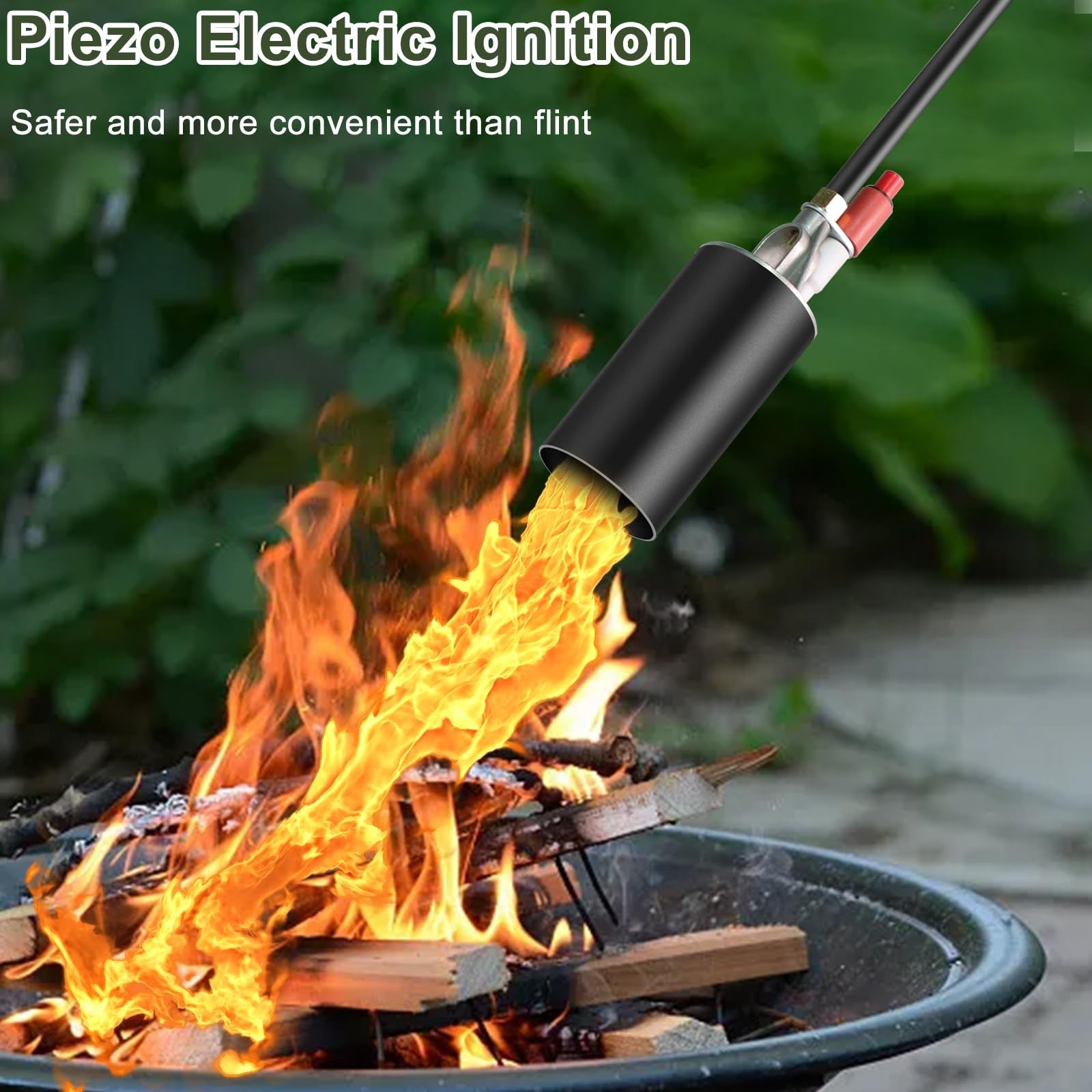ROIKETU propane weed torch for outdoor use with self-ignition and adjustable flame, ideal for weed removal and outdoor burning.