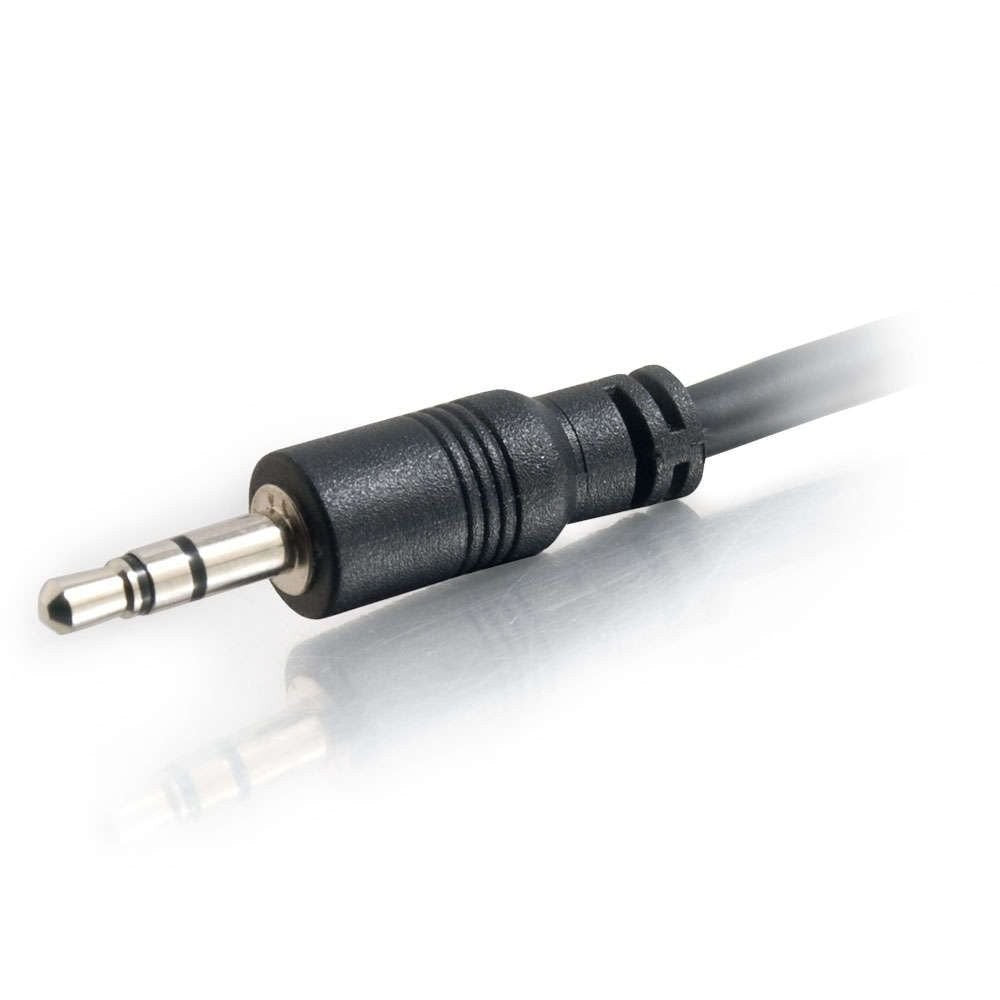 C2G Legrand 3.5mm stereo audio cable with male to male connectors, black color, used for connecting audio devices.