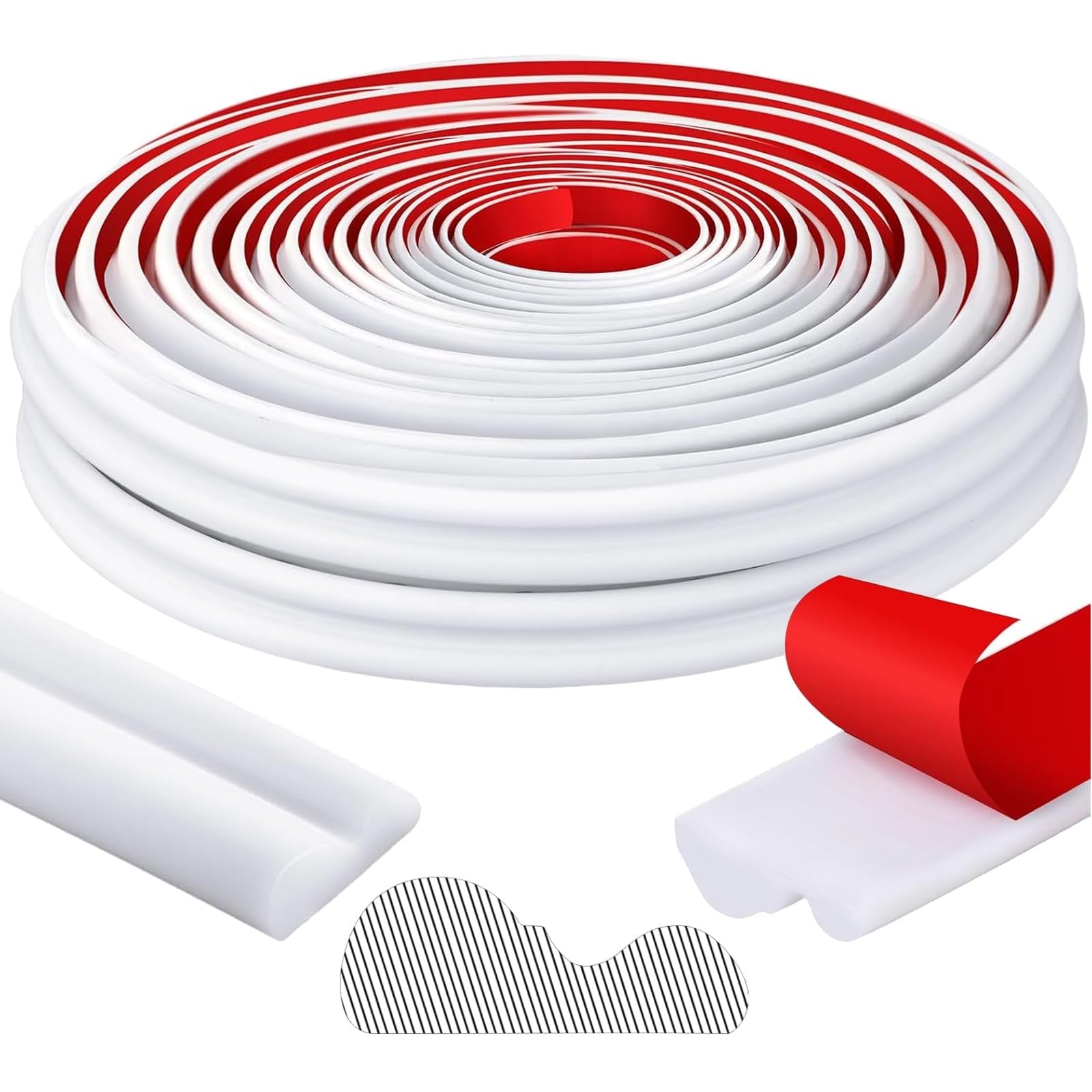 Innconee flexible peel and stick wall molding trim in white, 32.8 feet long and 0.9 inch wide, shown applied to a wall for baseboard decoration.