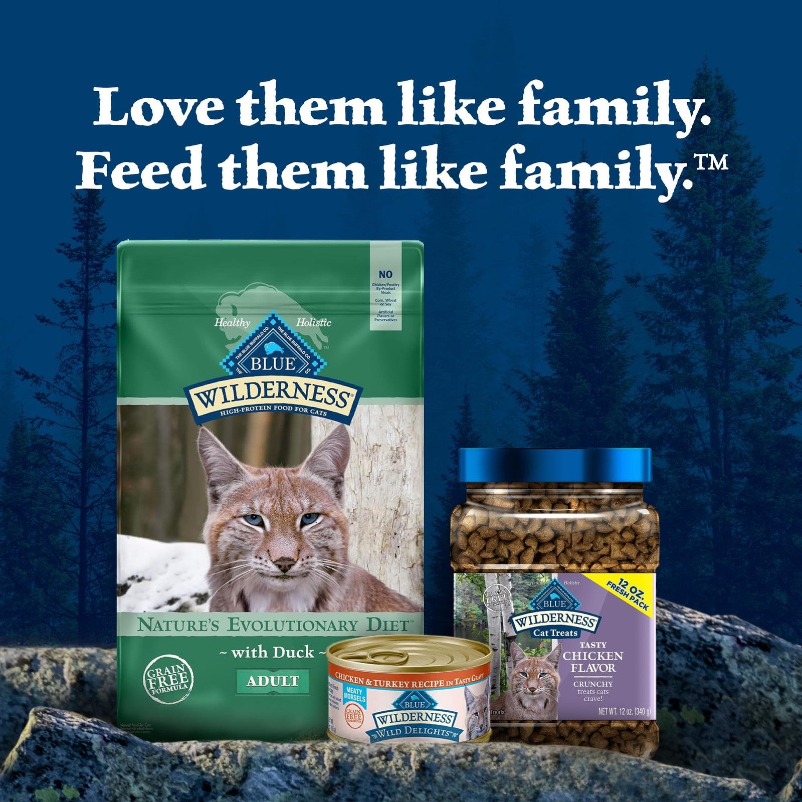 Blue Buffalo Wilderness adult dry cat food bag featuring duck recipe and high-protein, natural ingredients for feline nutrition.