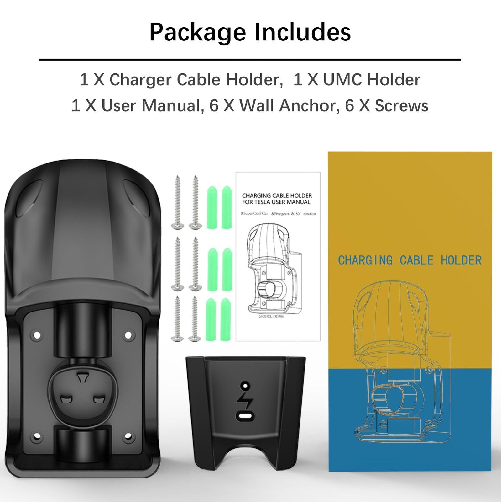 westsaim Tesla Charger Holder Wall Mount with swivel feature for organizing Tesla charging cables on a wall.