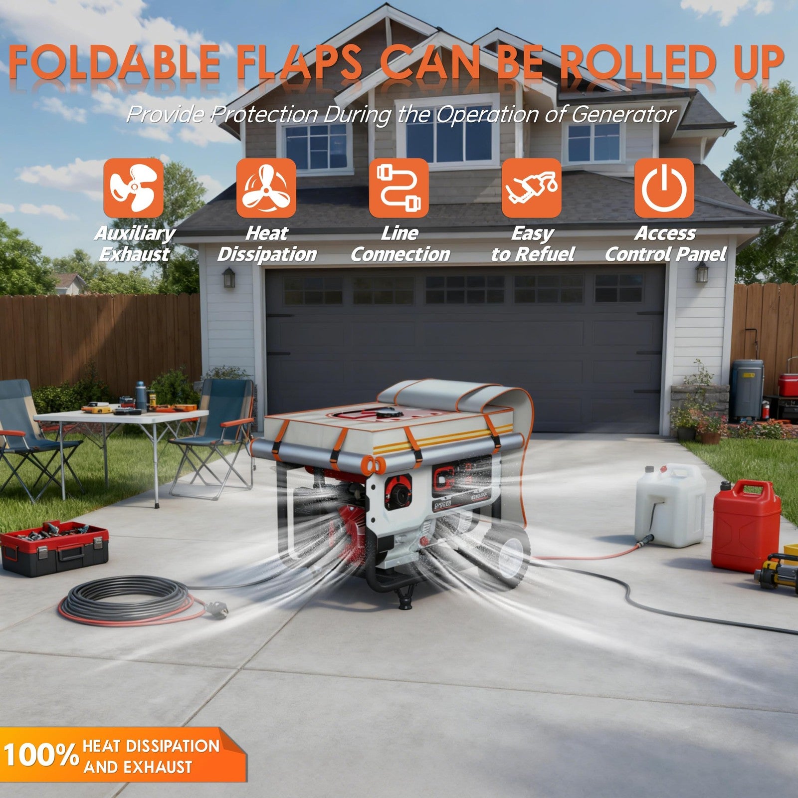All-season TBNO generator cover fitting 32x24x24 inches, designed to protect generator while running in various weather conditions.