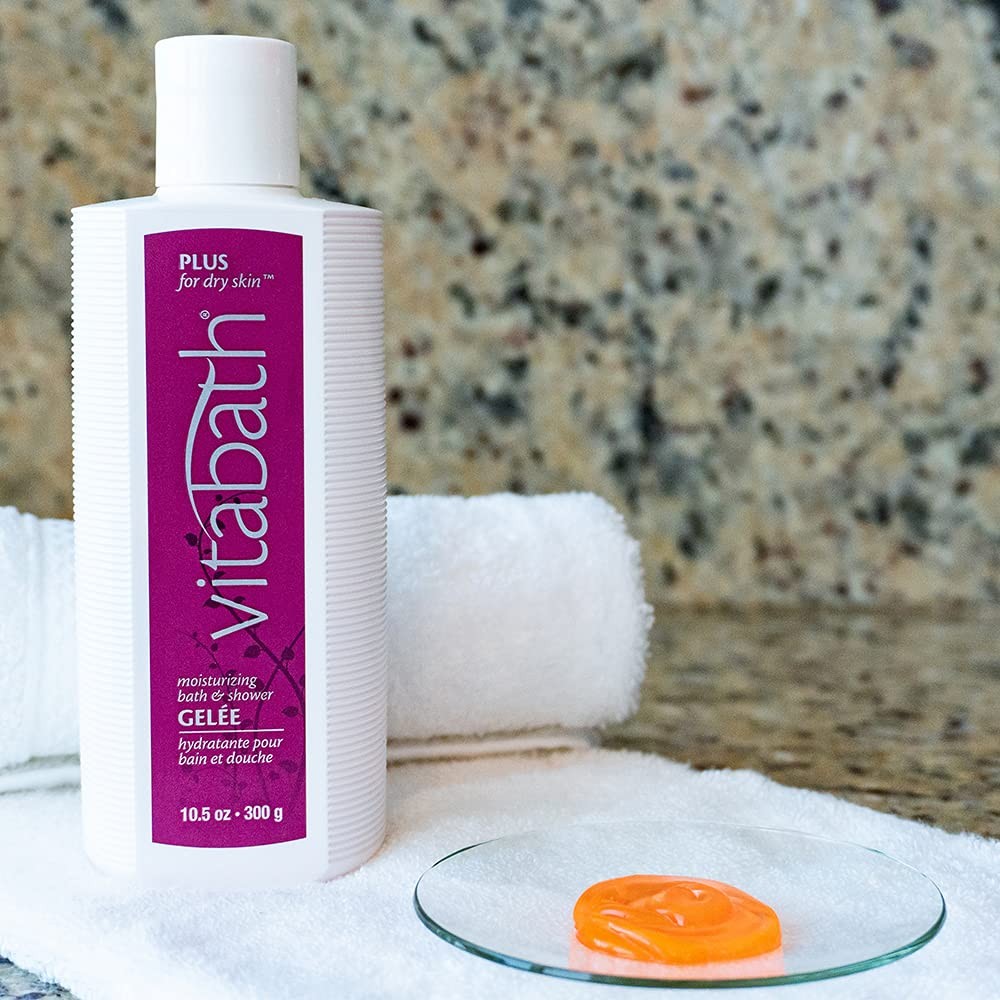 Vitabath Plus moisturizing bath and shower gel for dry skin, nourishing and replenishing skin during use.