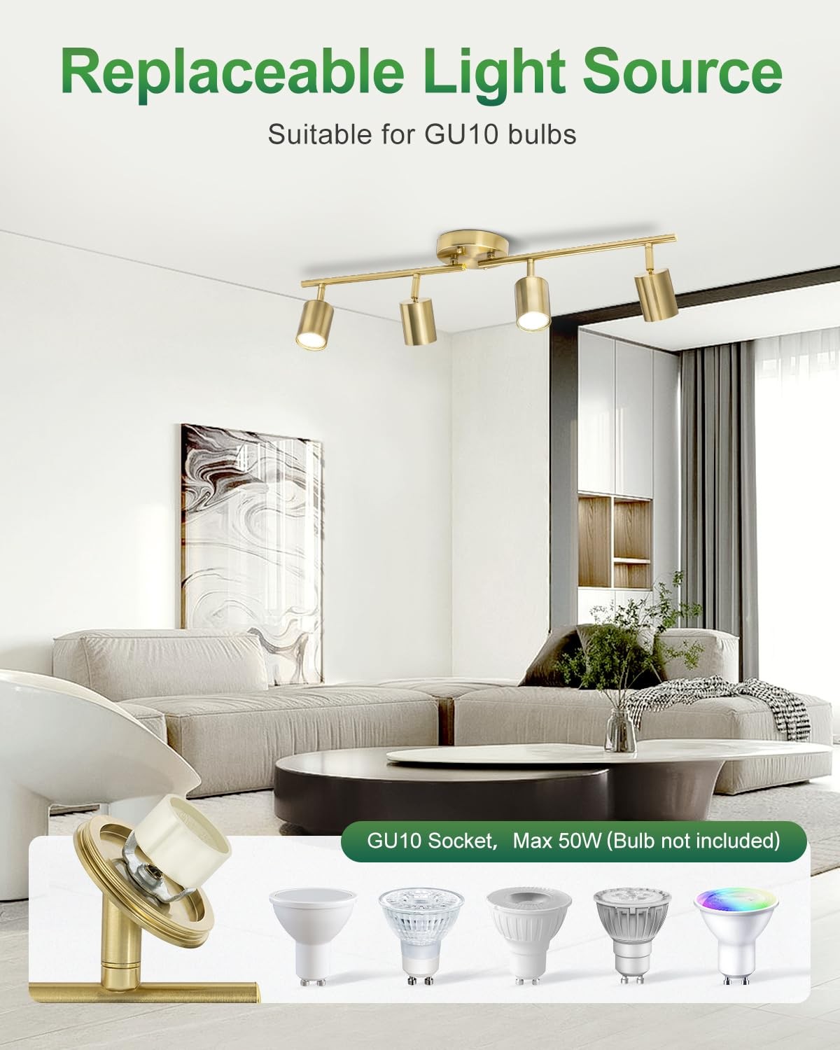 Fondiiz 4-way track lighting with rotatable heads, modern track lighting fixture for adjustable illumination.