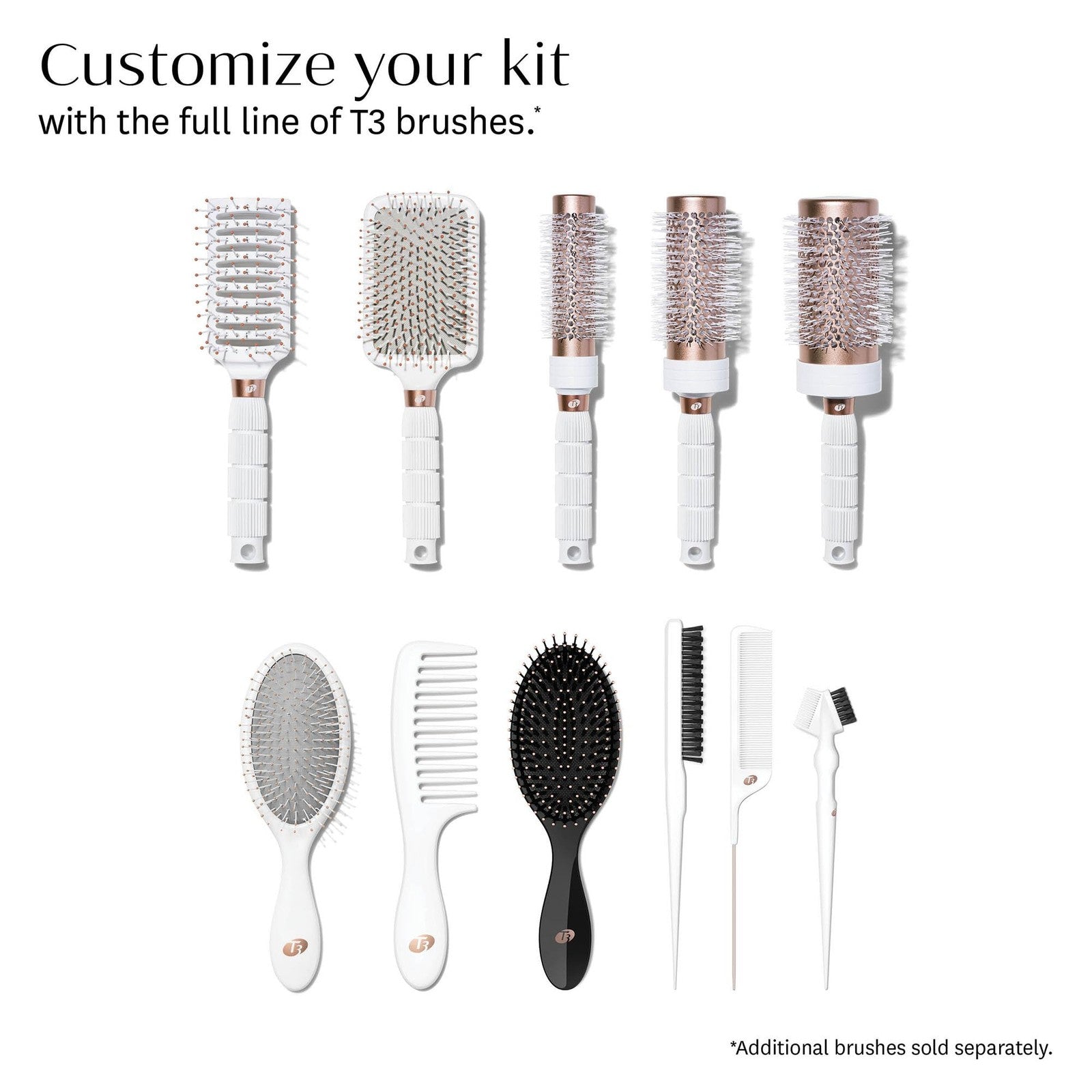 T3 Smooth Paddle Brush with cushioned body and wide flat base for gentle styling and detangling hair.