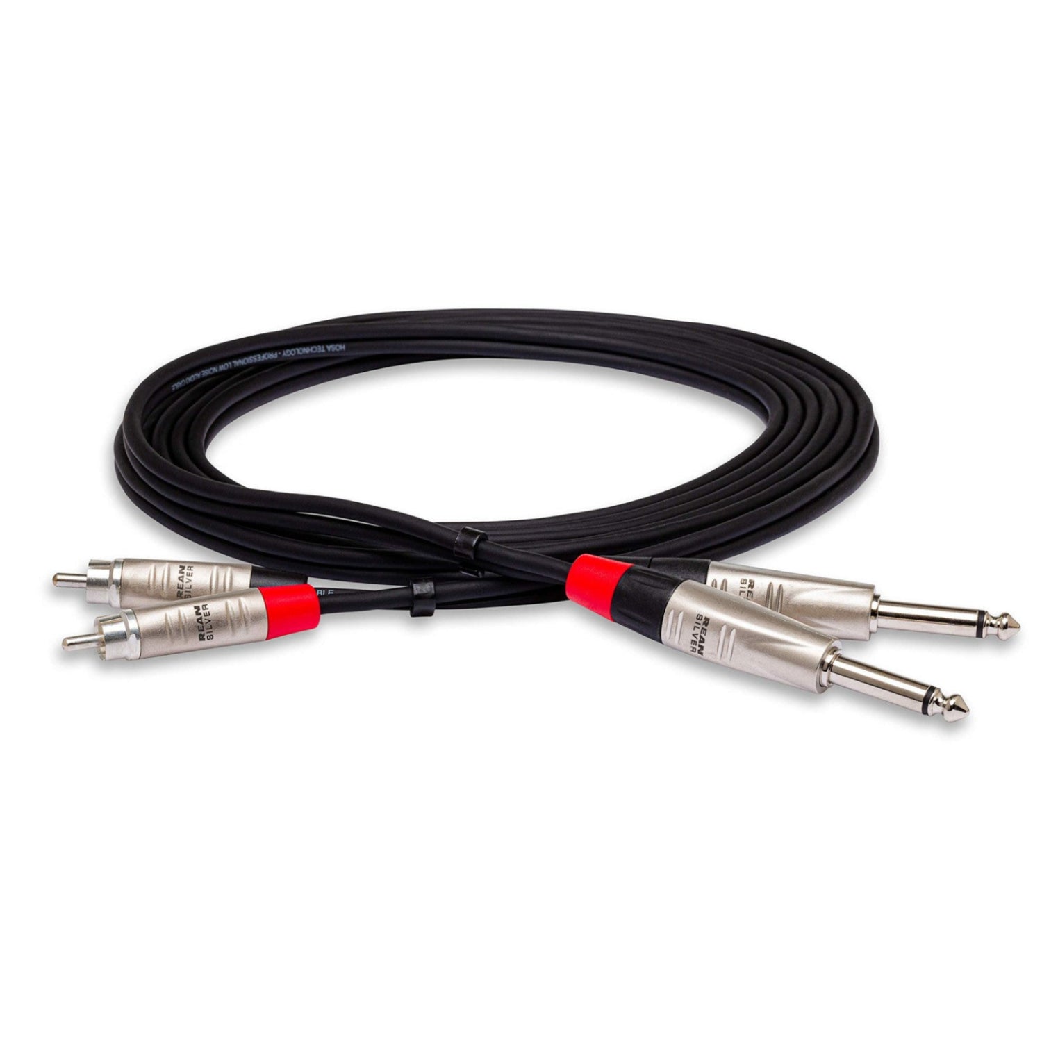 Hosa HPR-003X2 stereo interconnect cable with dual REAN 1/4 inch TS to RCA connectors, 3-foot length for audio equipment.