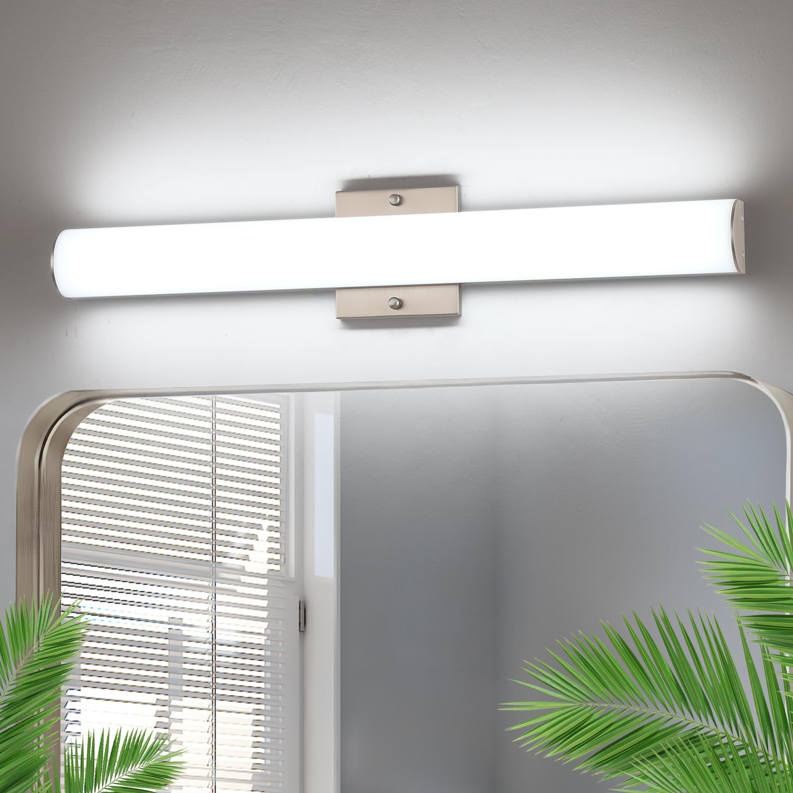 Bicrink brushed nickel 24-inch LED bathroom vanity light fixture with two light bars and modern design for bathroom illumination