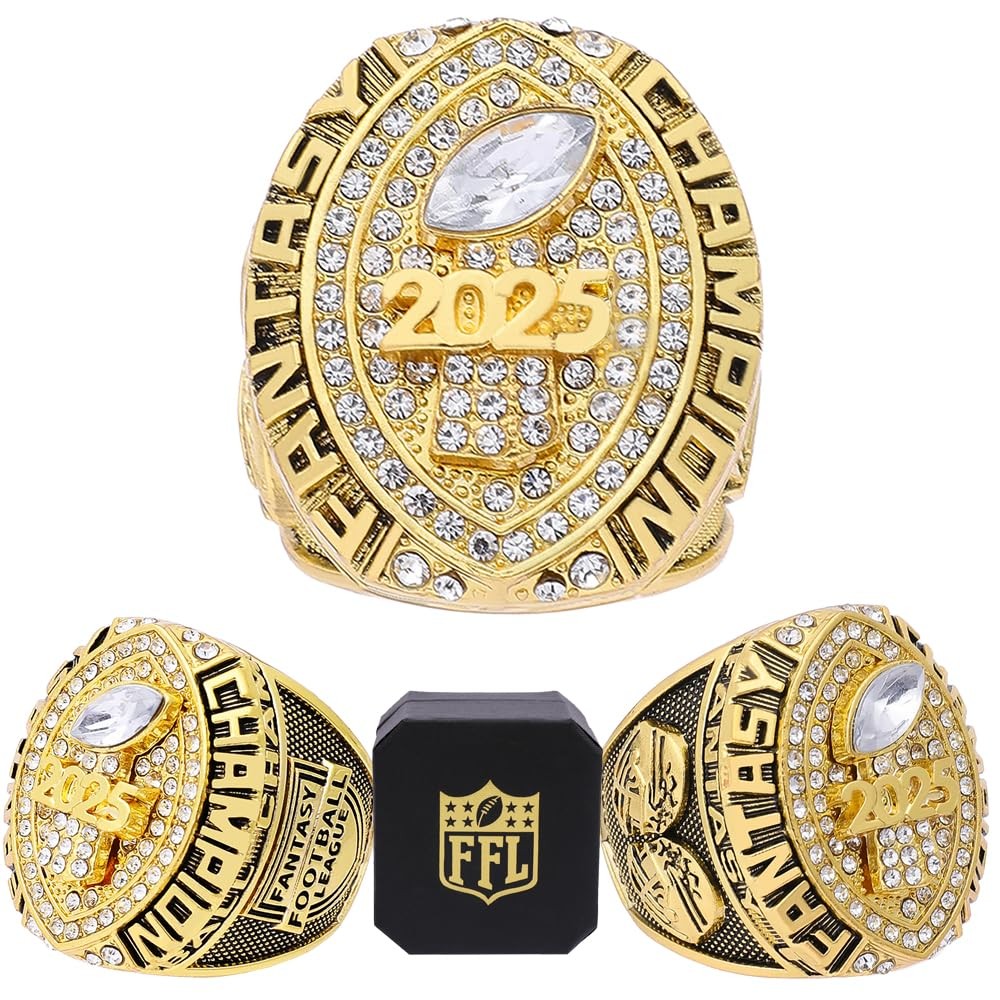 Noblehead 2025 Fantasy Football Championship Ring with engraved details and a large central gemstone.