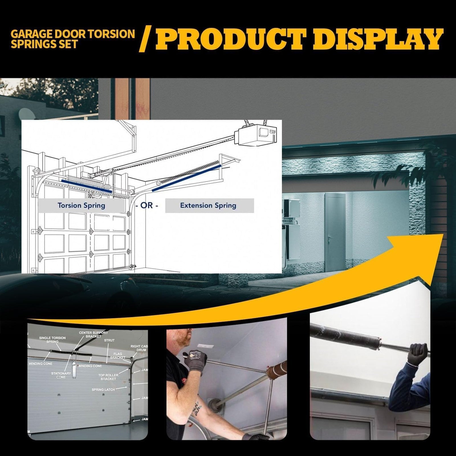 Pair of Jecoupoon 2-inch garage door torsion springs with non-slip winding bars for safe and easy installation.