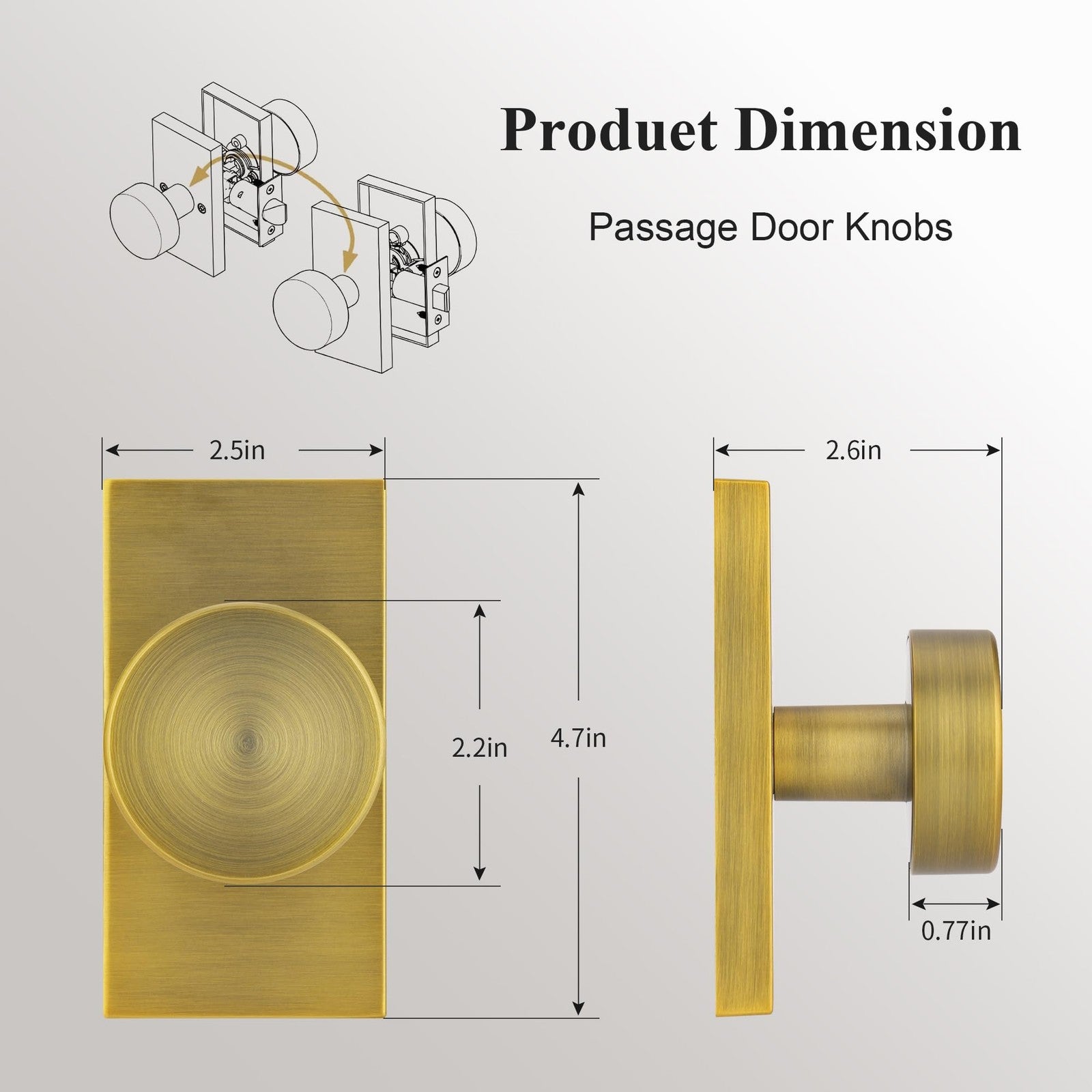 ToPToToo antique brass passage door knob set with classic round design for interior closet doors.