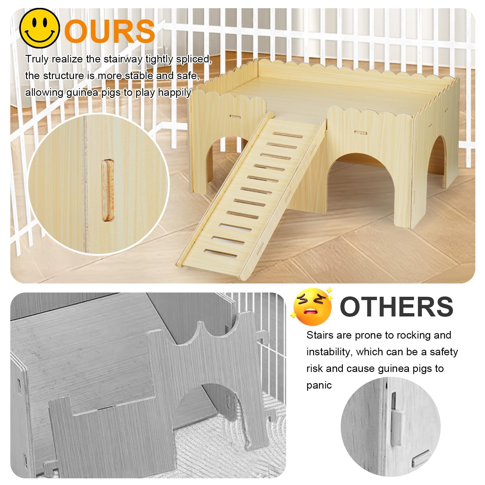 Qorviana large wooden guinea pig hideout with a ramp, upgraded guinea pig castle for cozy pet shelter and play area