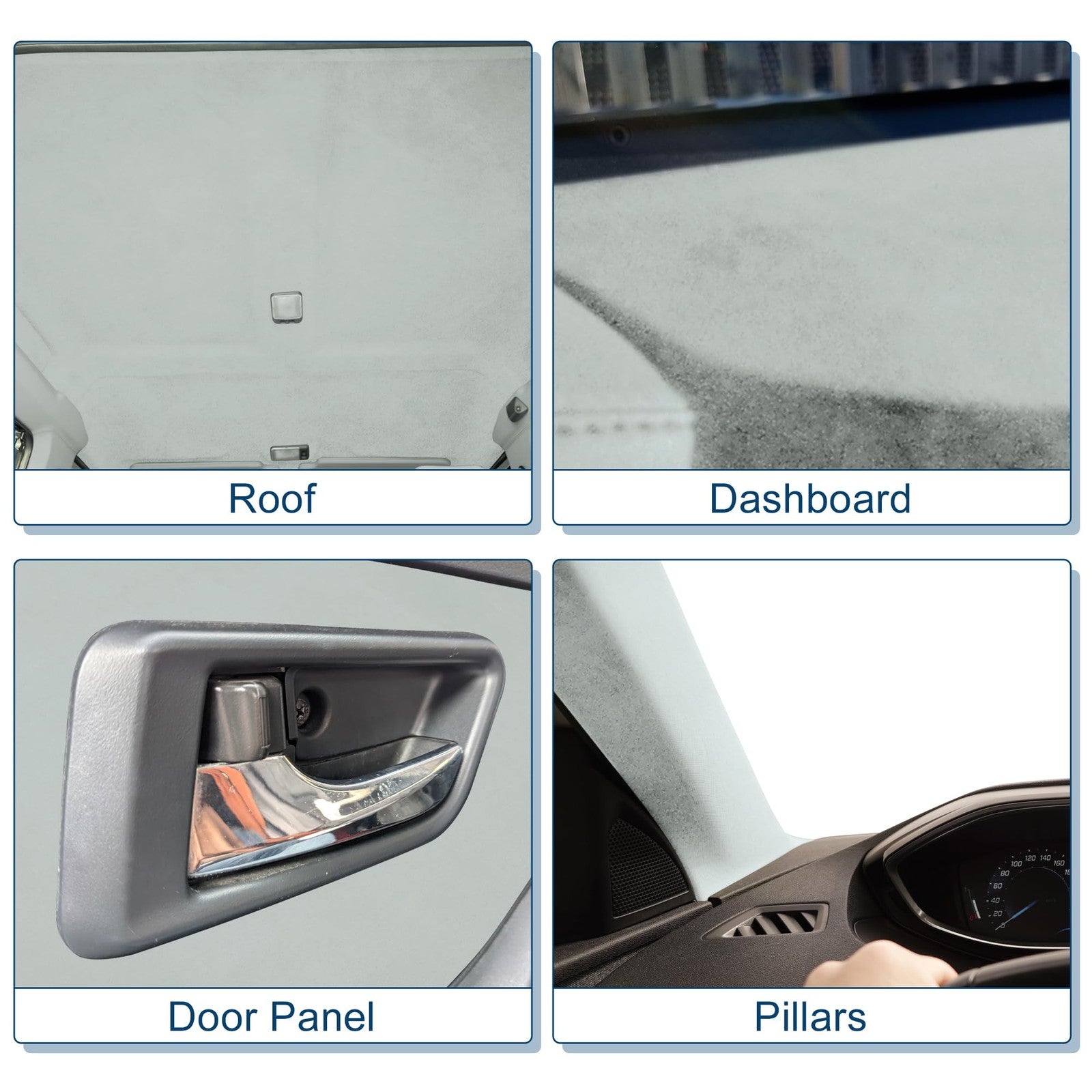 Hihaha self-adhesive headliner fabric with foam backing for interior roof trim repair, showing the fabric's texture and adhesive side.
