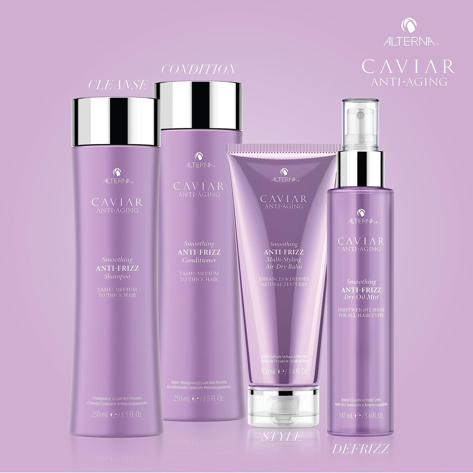 Alterna Caviar Anti-Aging Smoothing Anti-Frizz Multi-Styling Air Dry Balm 3.4 fl oz bottle with pump for frizz control and shine