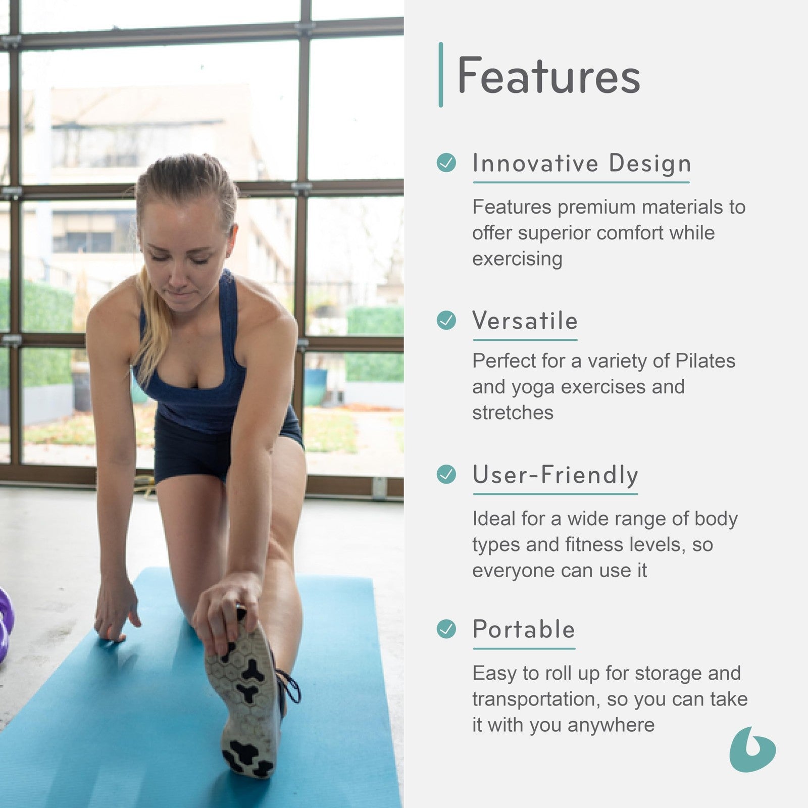 Balanced Body Aeromat Pilates and Yoga Mat for floor exercises, extra-thick, providing cushioning and support during workouts.