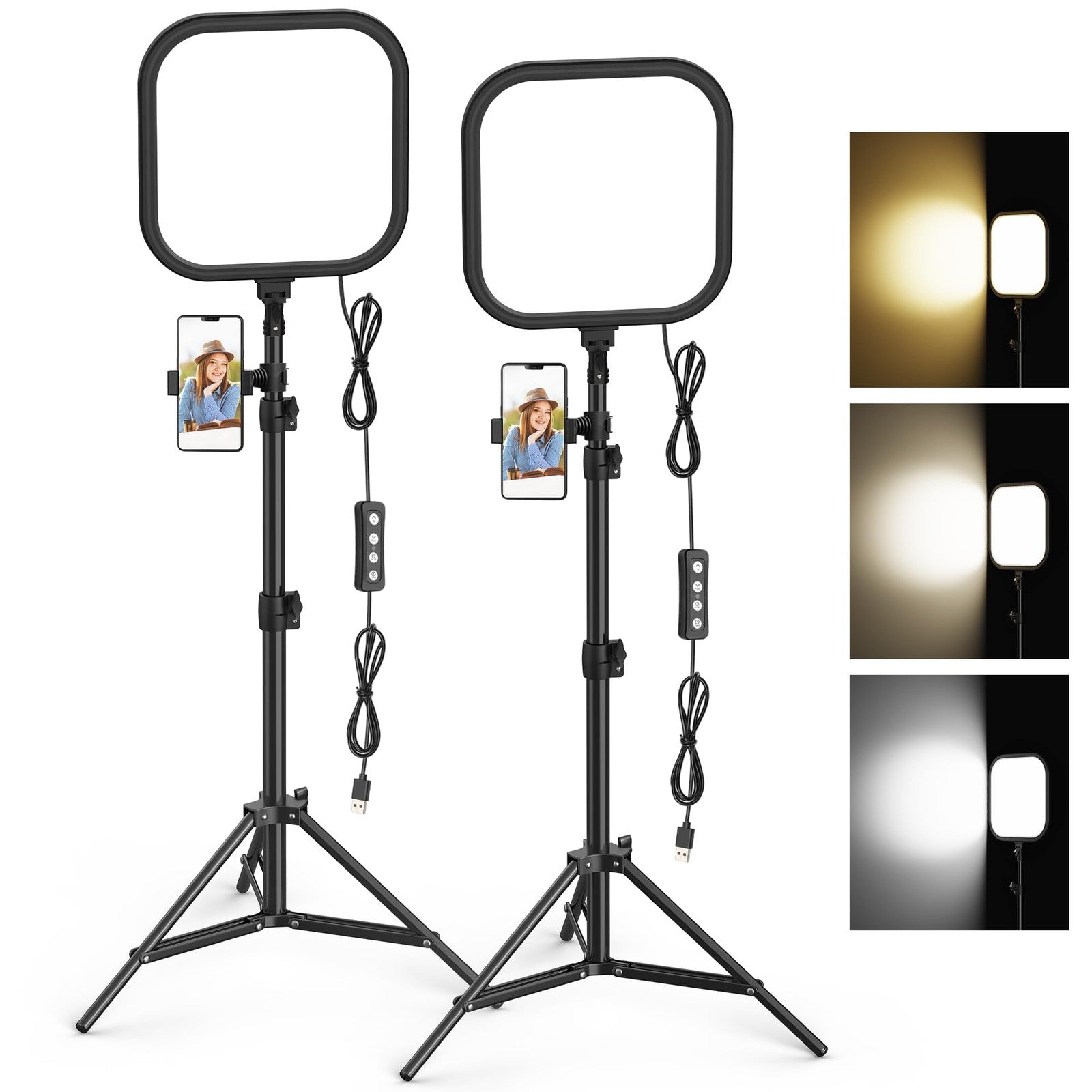 Hagibis 2-pack LED video light kit with 15W dimmable photography lighting, featuring adjustable stands and soft diffusers.