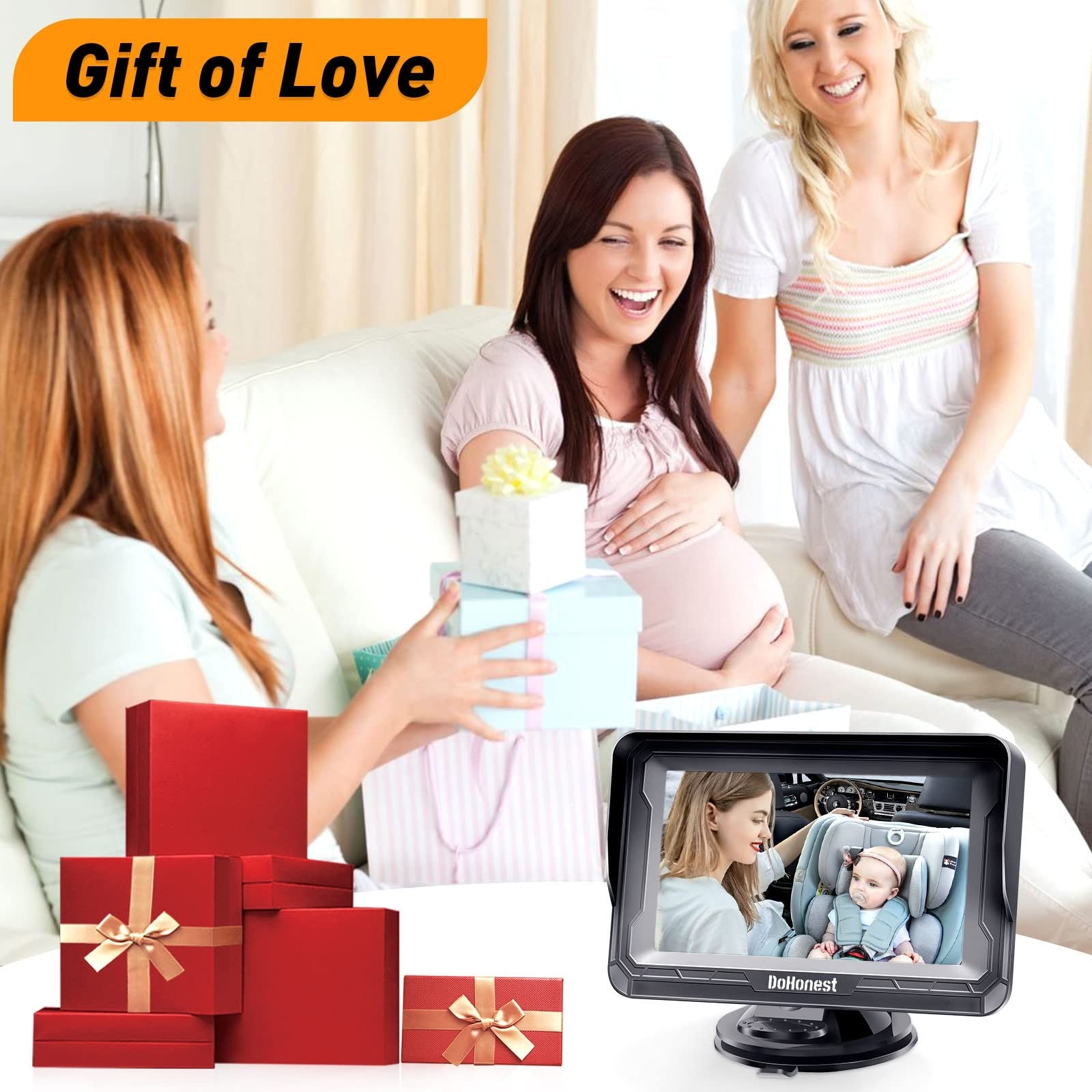 DoHonest baby car camera with HD 1080P rear-facing monitor and night vision for vehicle safety and baby monitoring.