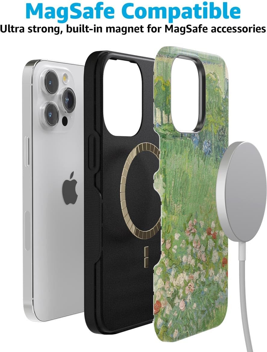 Casely iPhone 15 Pro Max case featuring Van Gogh's Vincent’s Admired Garden artwork, colorful floral design and protective cover.