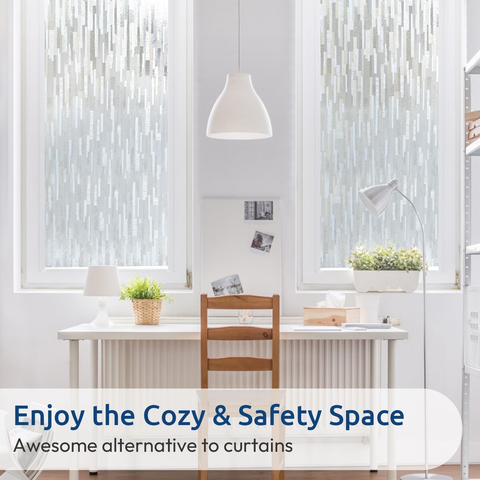 Rabbitgoo frosted glass privacy film with no glue, static cling UV window film showing a frosted, semi-transparent pattern on glass.