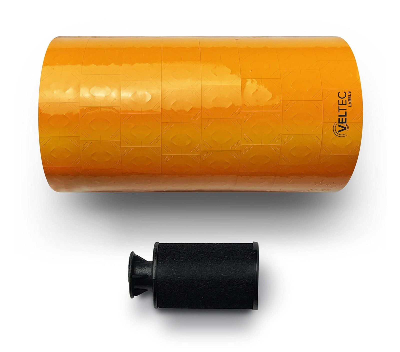 Veltec pricing labels for Monarch 1136 labeler, two-line design, 8 rolls with 14,000 labels, displayed on a white background.