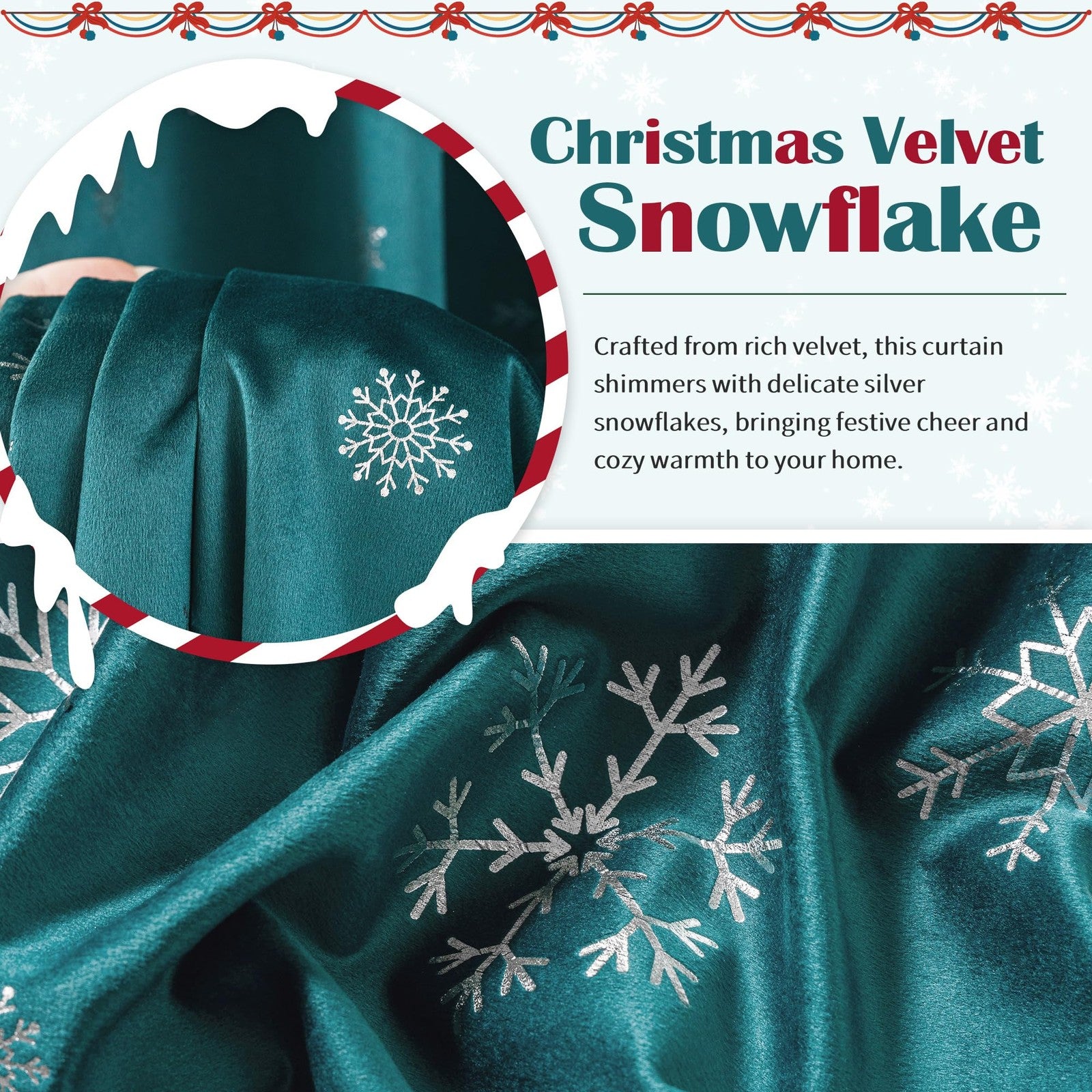 FMFUNCTEX snowflake Christmas velvet blackout curtains in black with festive snowflake design, ideal for bedroom thermal insulation.