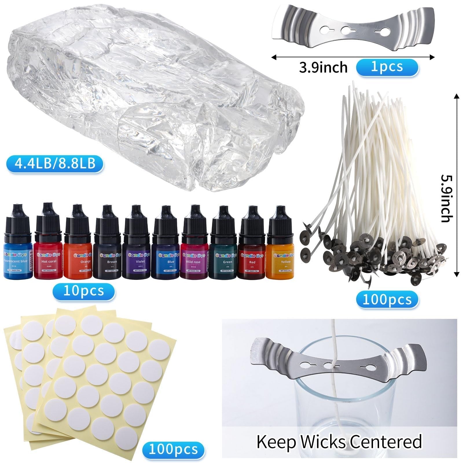 Sel Natural clear gel wax for candle making, high-density and transparent, shown in a 8.8 lb container with smooth, glossy surface.