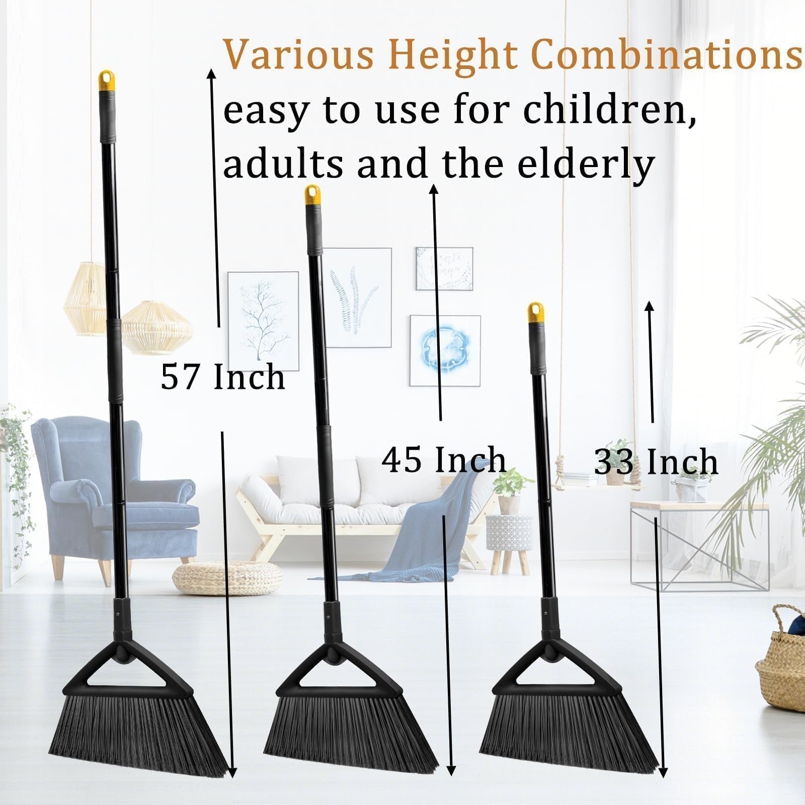 SZJYHQY 4-piece heavy-duty broom set with angled heads for indoor and outdoor sweeping, durable cleaning tools.