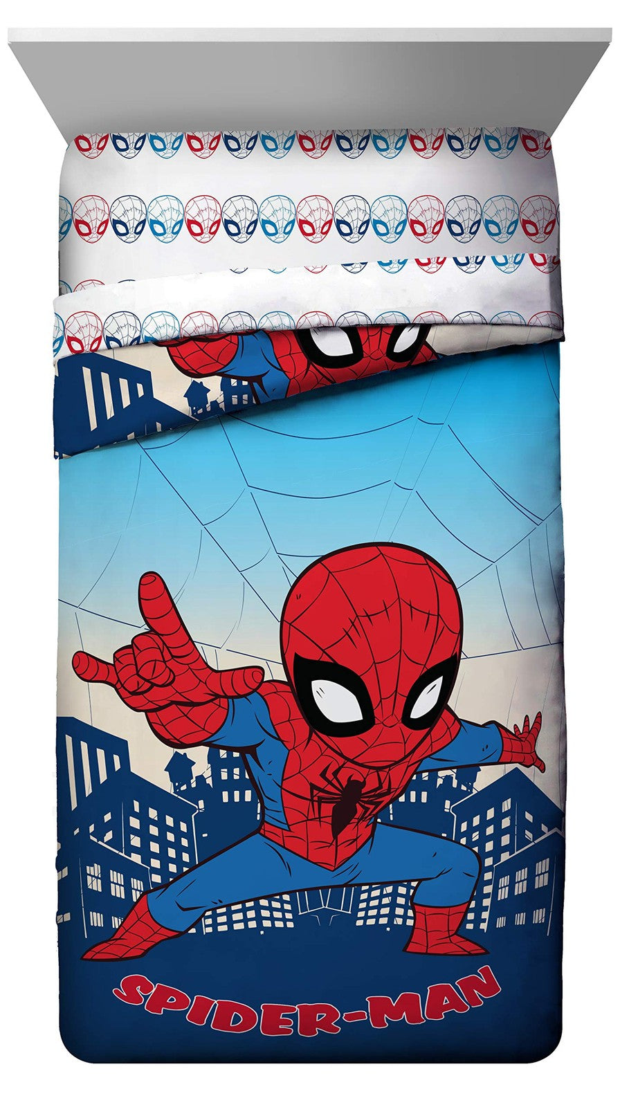 Jay Franco Marvel Super Hero Adventures Go Spidey twin bed set with Spider-Man themed bedding and pillowcases for kids.