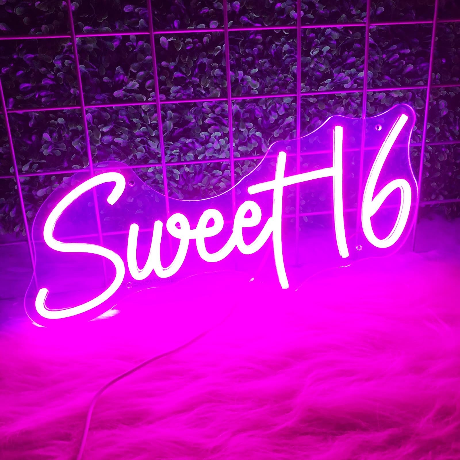 Neooglroad 16.8-inch Sweet 16 neon sign, USB powered with dimmer switch, ideal for 16th birthday party decorations.