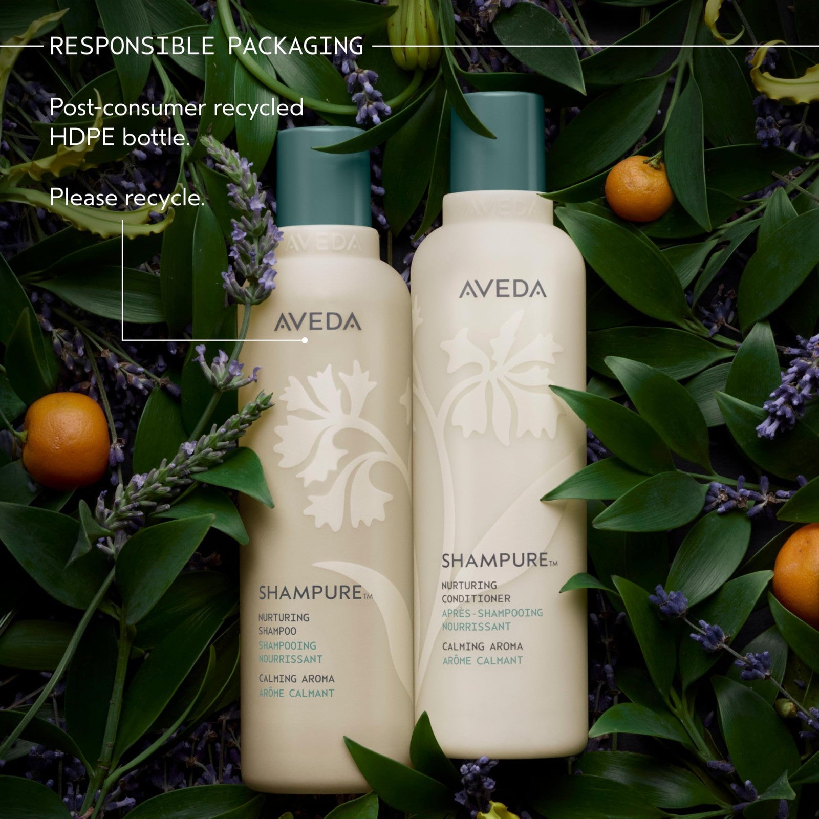 Aveda Shampure Nurturing Shampoo and Conditioner gift set with two bottles of daily hair care products on a white background.