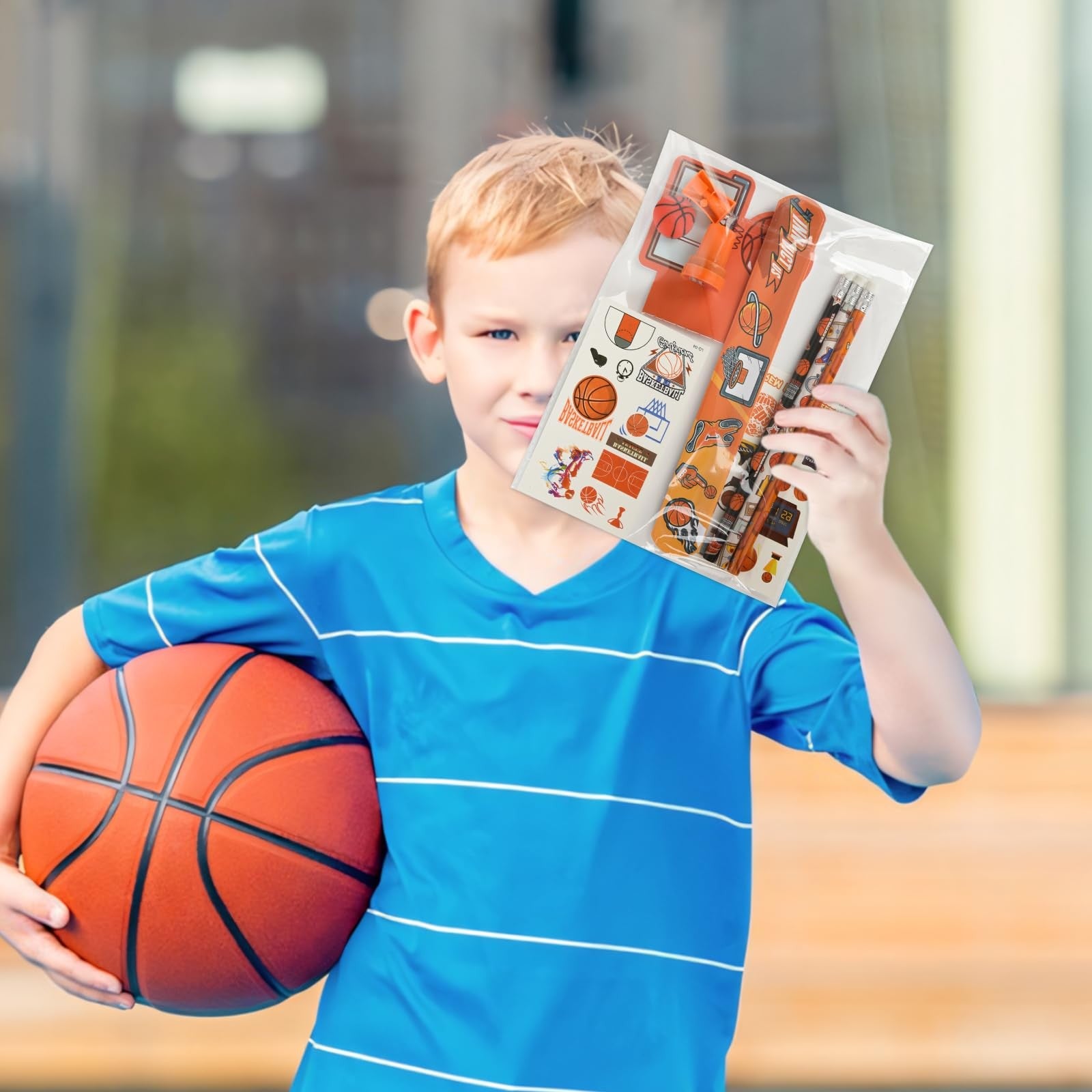 Ulema 216-piece basketball-themed stationery set with gifts and birthday supplies featuring basketball images and team designs.