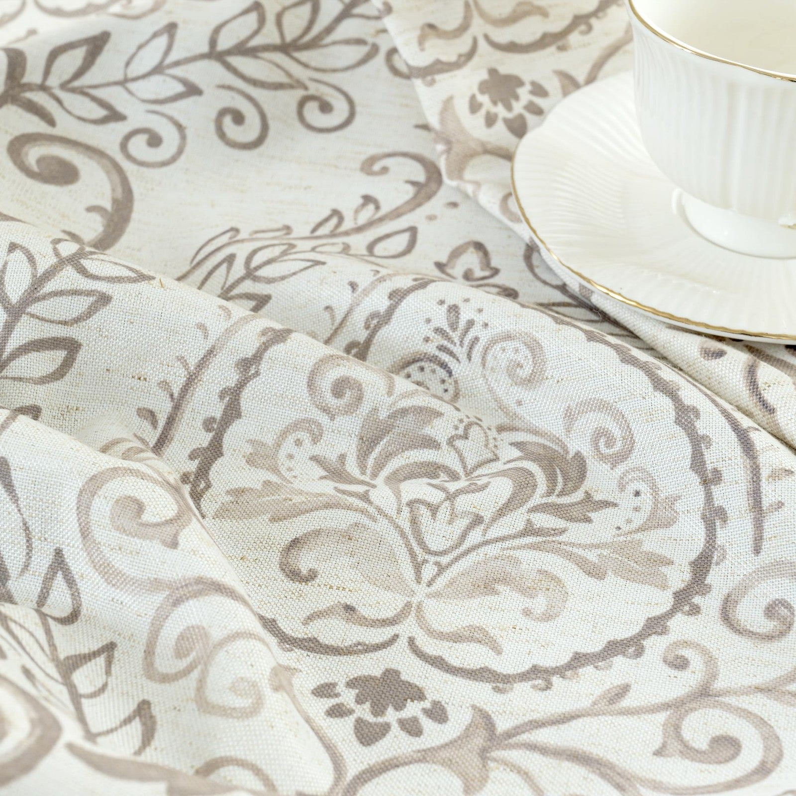 Light-filtering linen curtains in a natural beige color, 54-inch length, two panels for living room window decor.