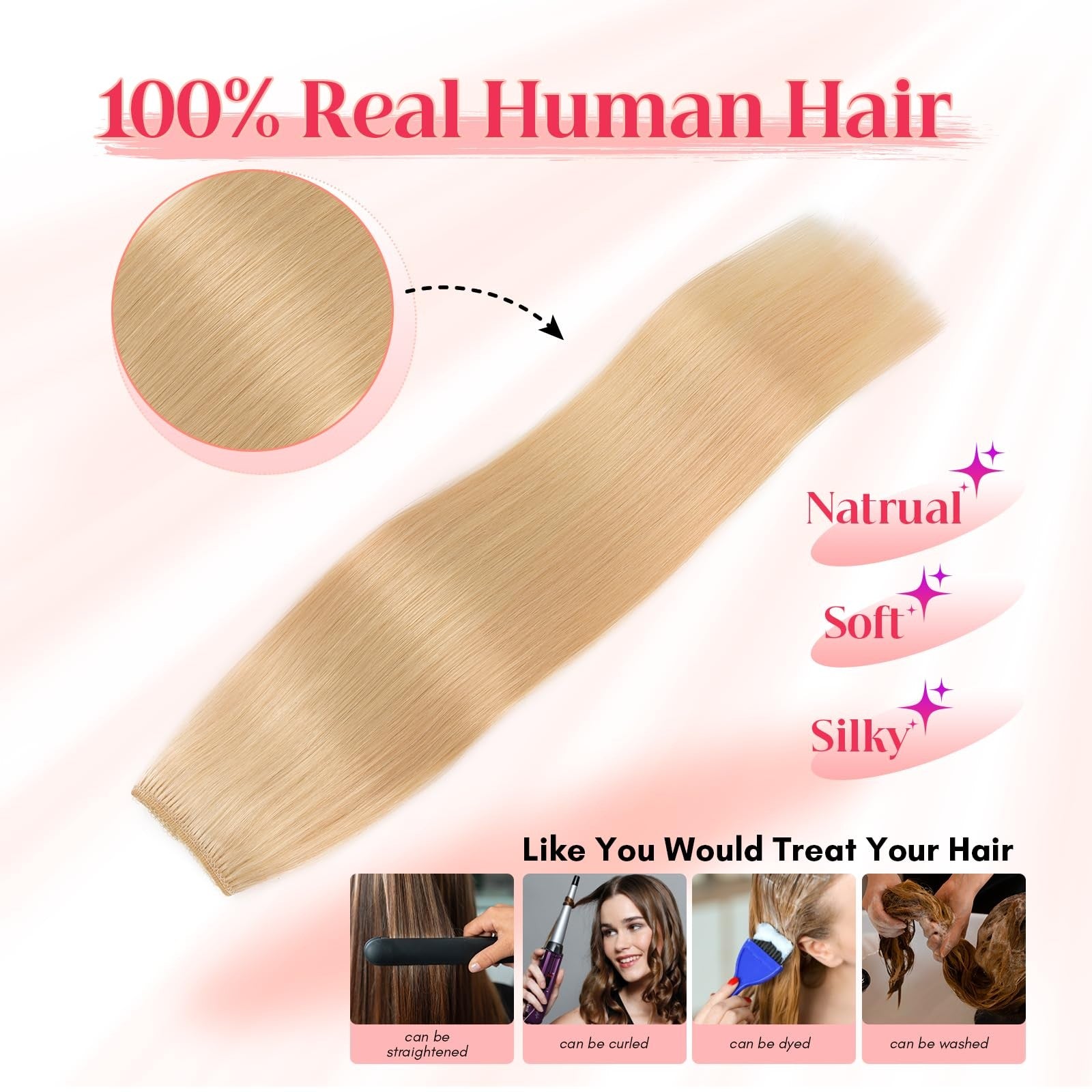 Rich Choices Halo Hair Extensions featuring natural 100% Remy human hair in a seamless halo design for easy volume and length.