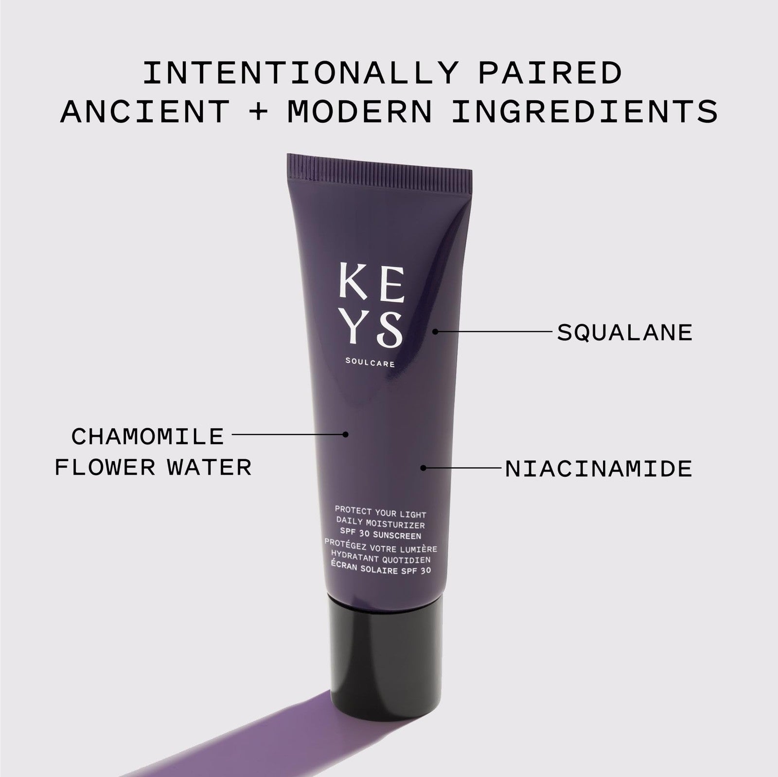 Keys Soulcare Protect Your Light Daily Moisturizer SPF 30 with lightweight formula, showing the white cream in a sleek jar.