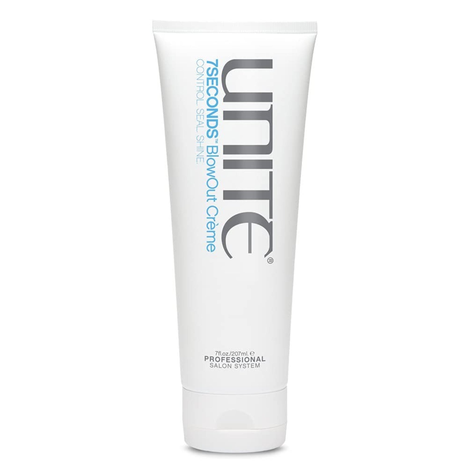 UNITE 7SECONDS BlowOut Crème for hair, lightweight frizz control, shine, and thermal protection in a sleek tube.