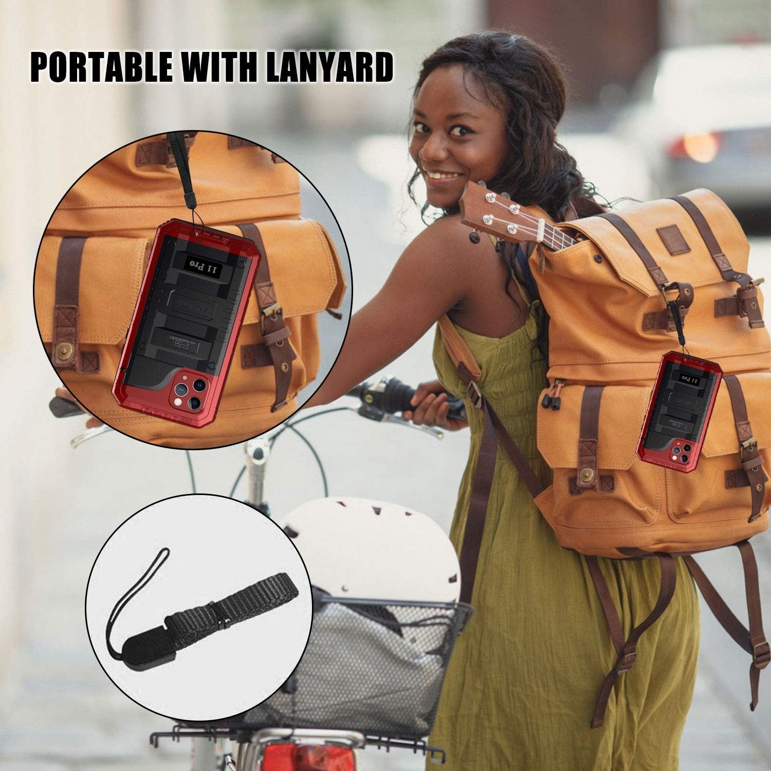 Unbranded waterproof iPhone 11 Pro case with heavy-duty military-grade shockproof protection, shown outdoors.