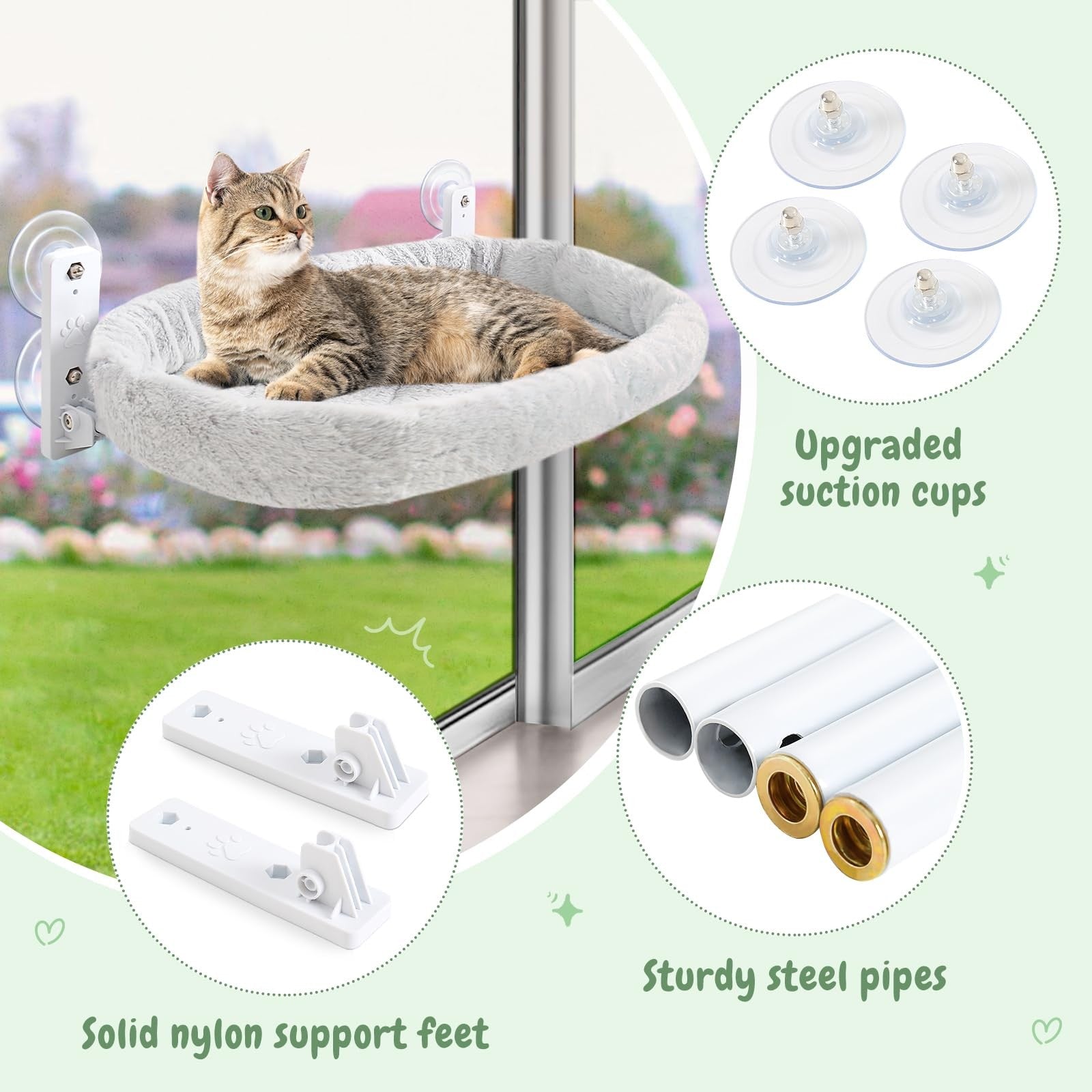 Sunhoo 2-pack cat window perch hammock with foldable sunny bed seat and suction cups, perfect for indoor feline lounging.